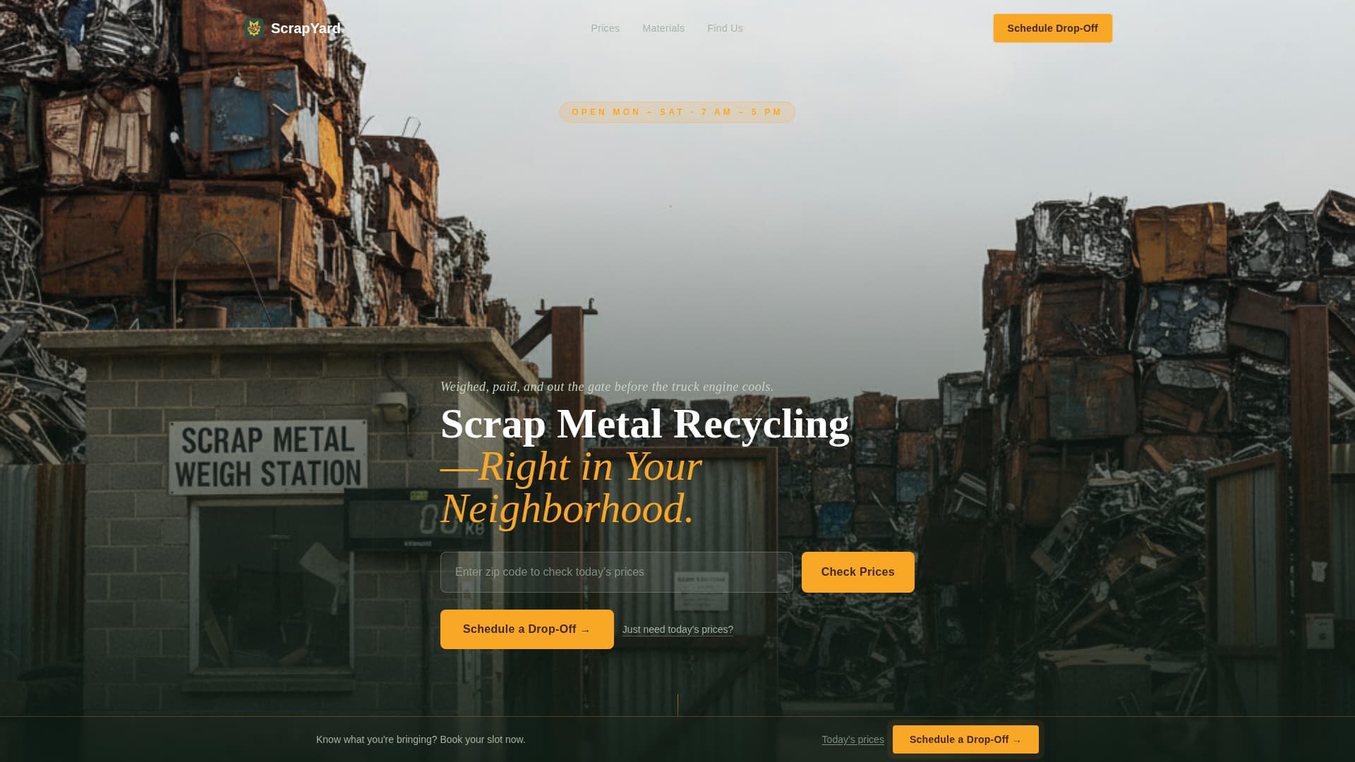 Scrapyard - Trusted Steel Recycler Landing Page Template