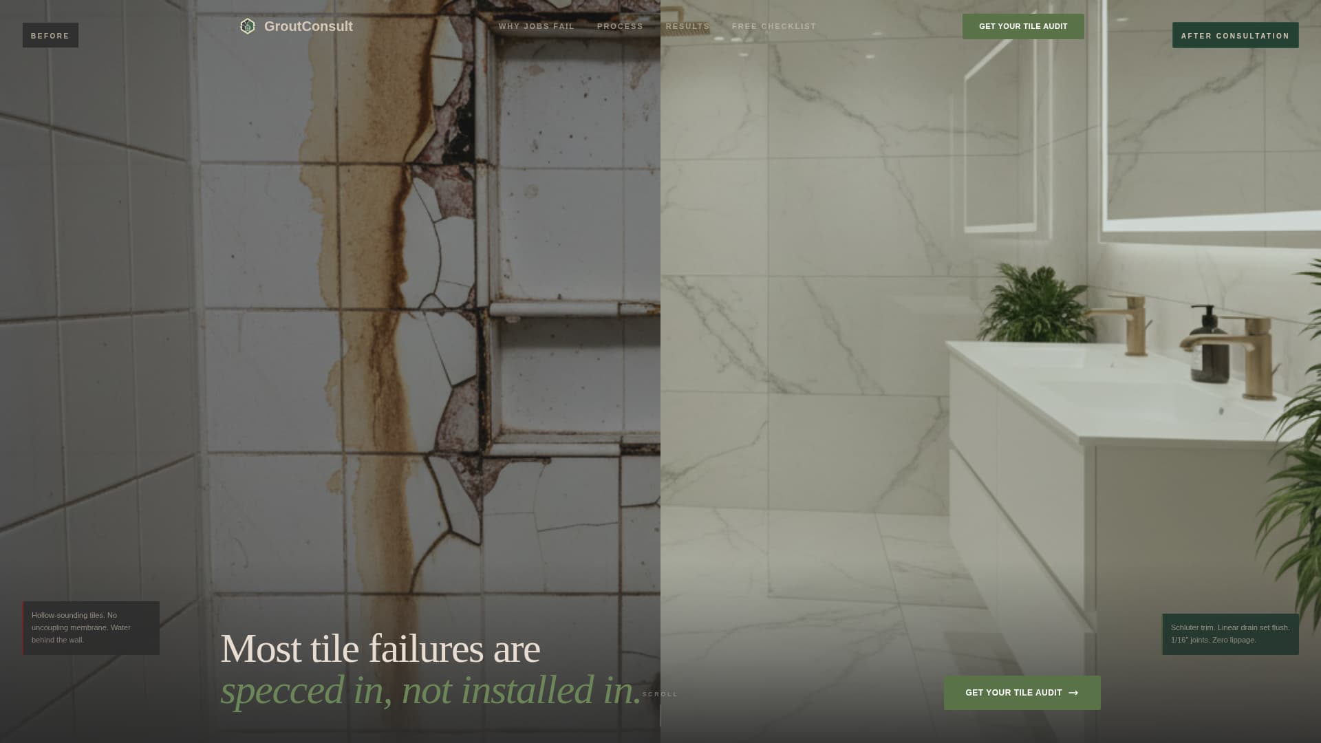 Grout - Precision Tile Consultant Landing Page Template