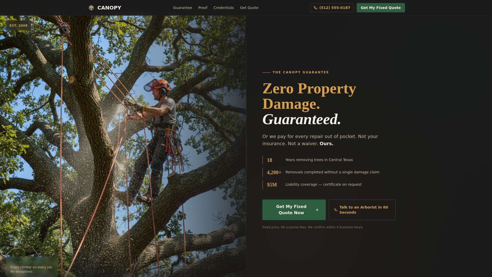 Canopy - Guaranteed Arborist Landing Page Template