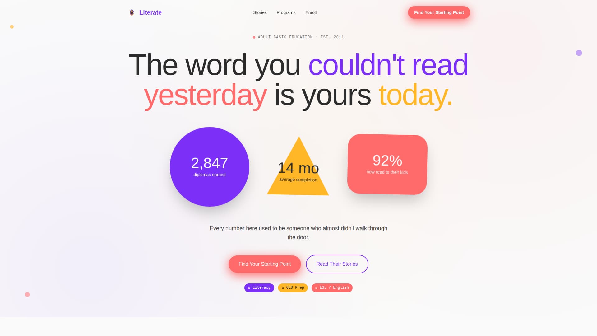 Literate - Empowering Adulteducation Landing Page Template
