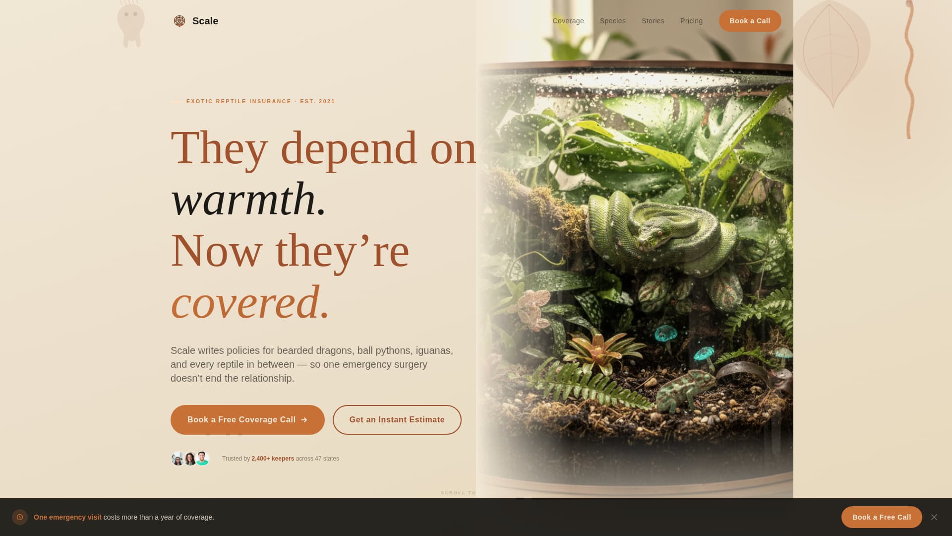 Scale - Trusted Reptileinsurance Landing Page Template