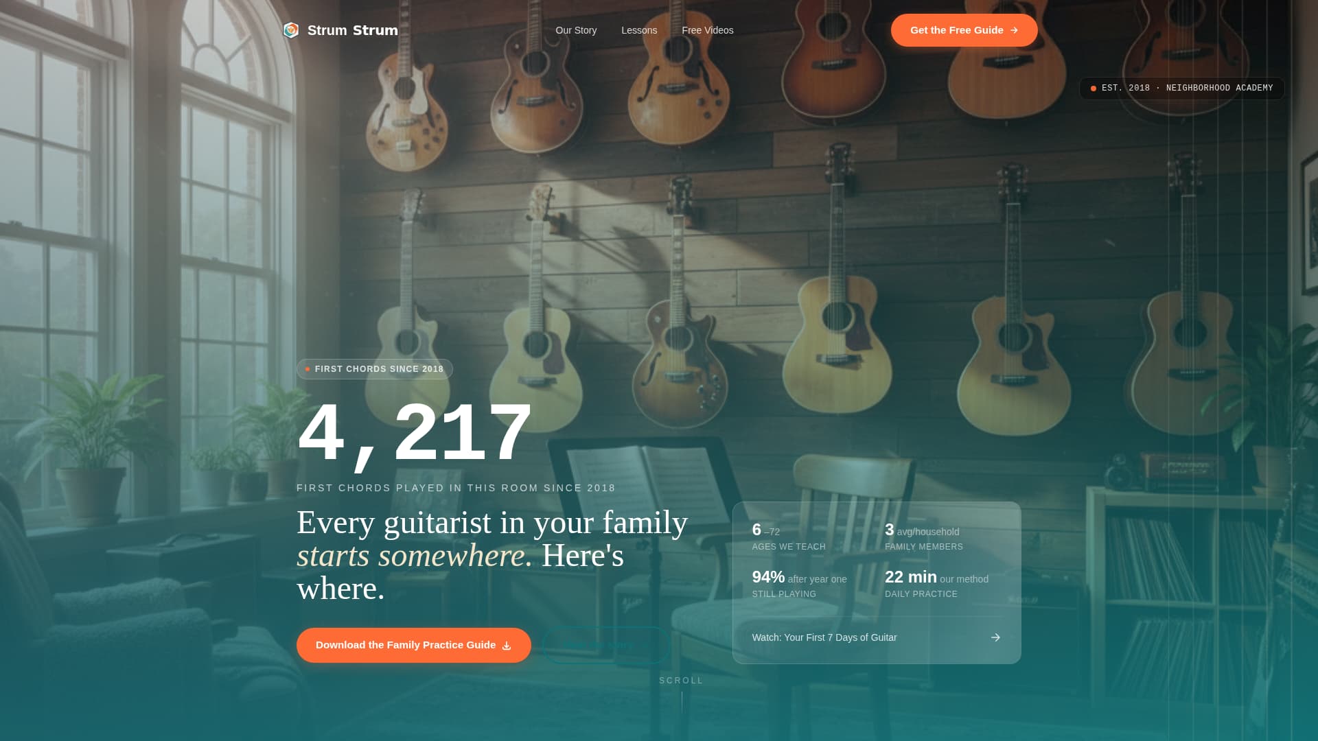 Strum - Inspiring Guitaracademy Landing Page Template