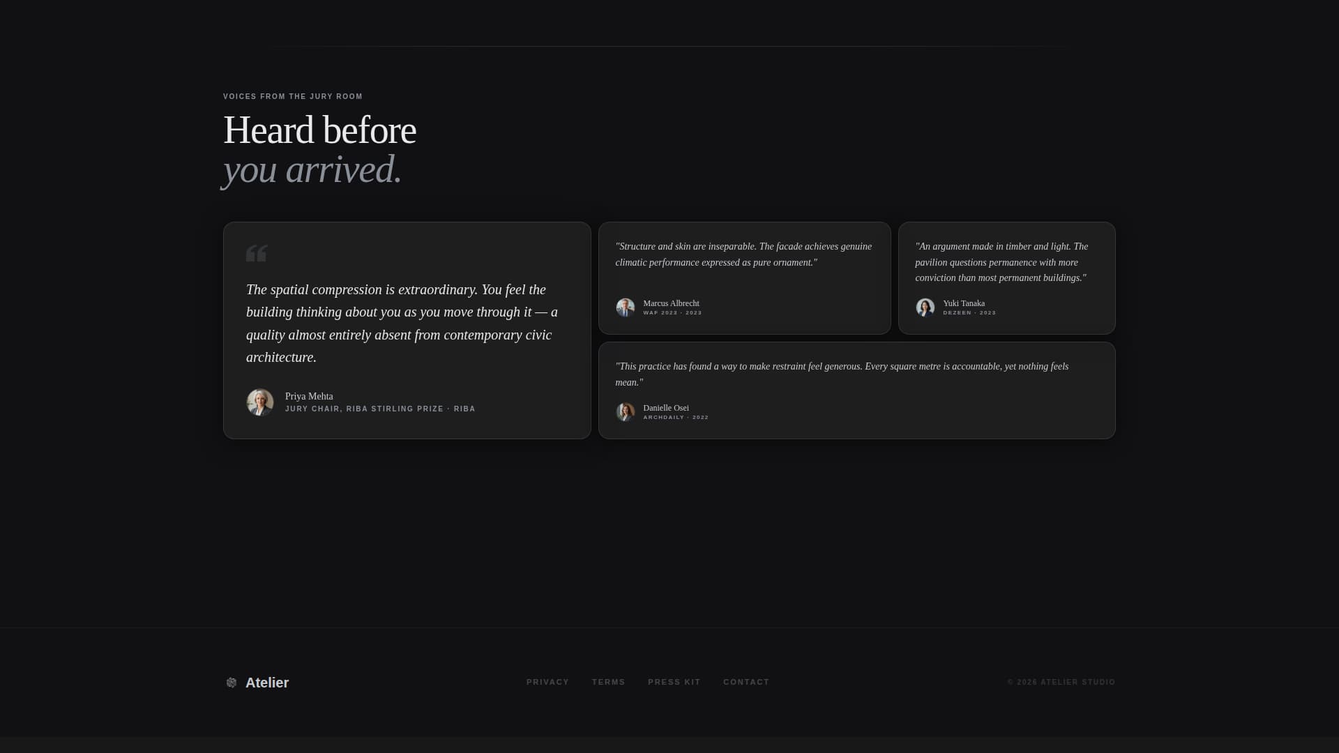 Atelier - Awardwinning Architect Landing Page Template