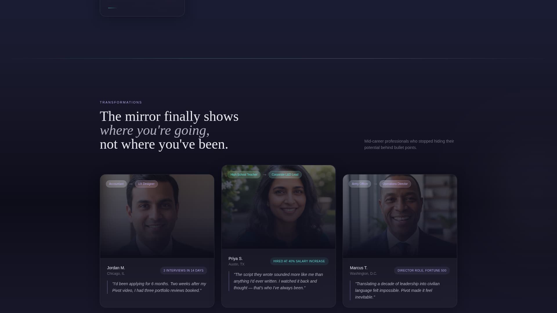 Pivot - Cinematic Careerchanger Landing Page Template