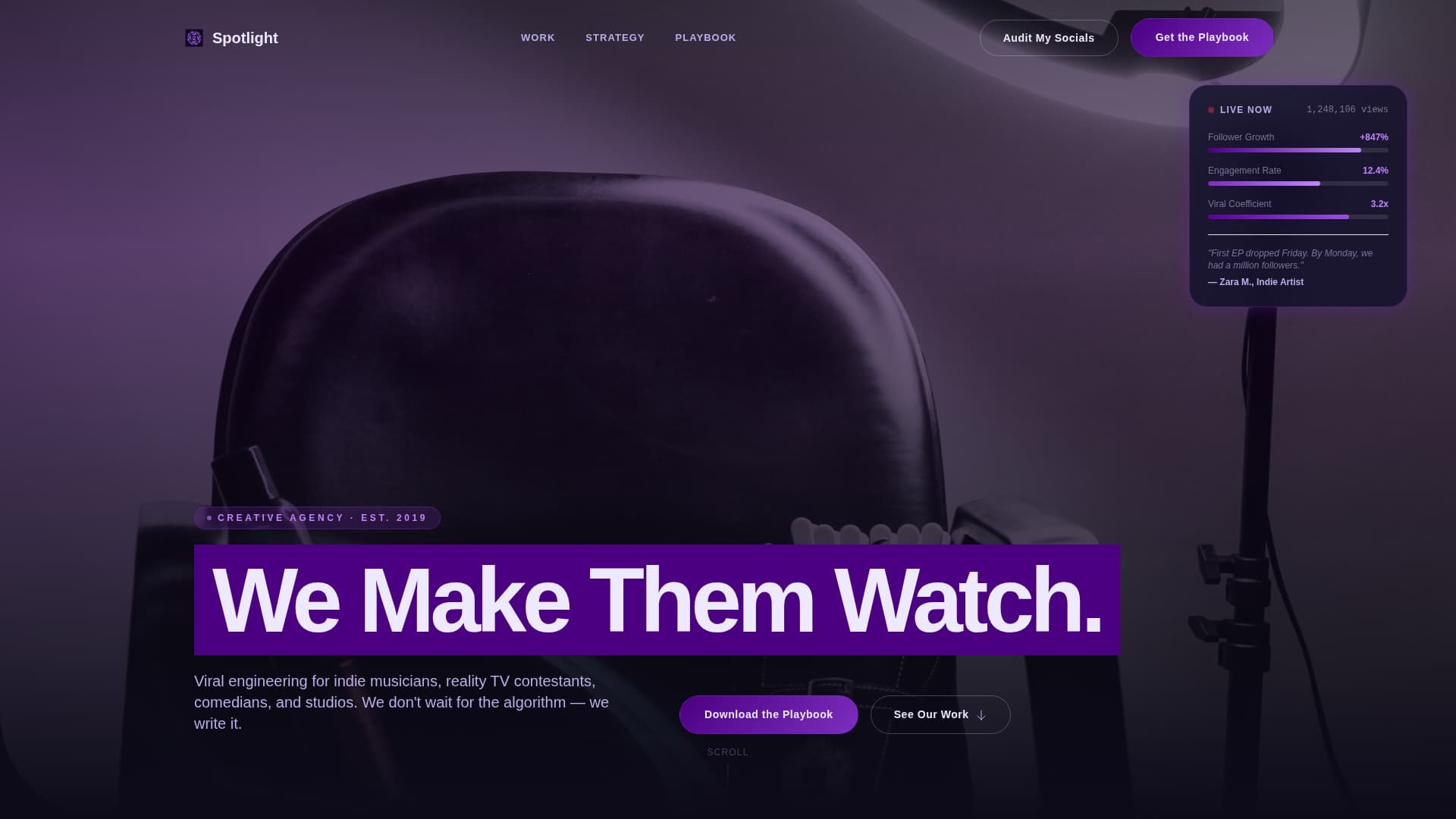 Backstage - Viral Creatoragency Landing Page Template