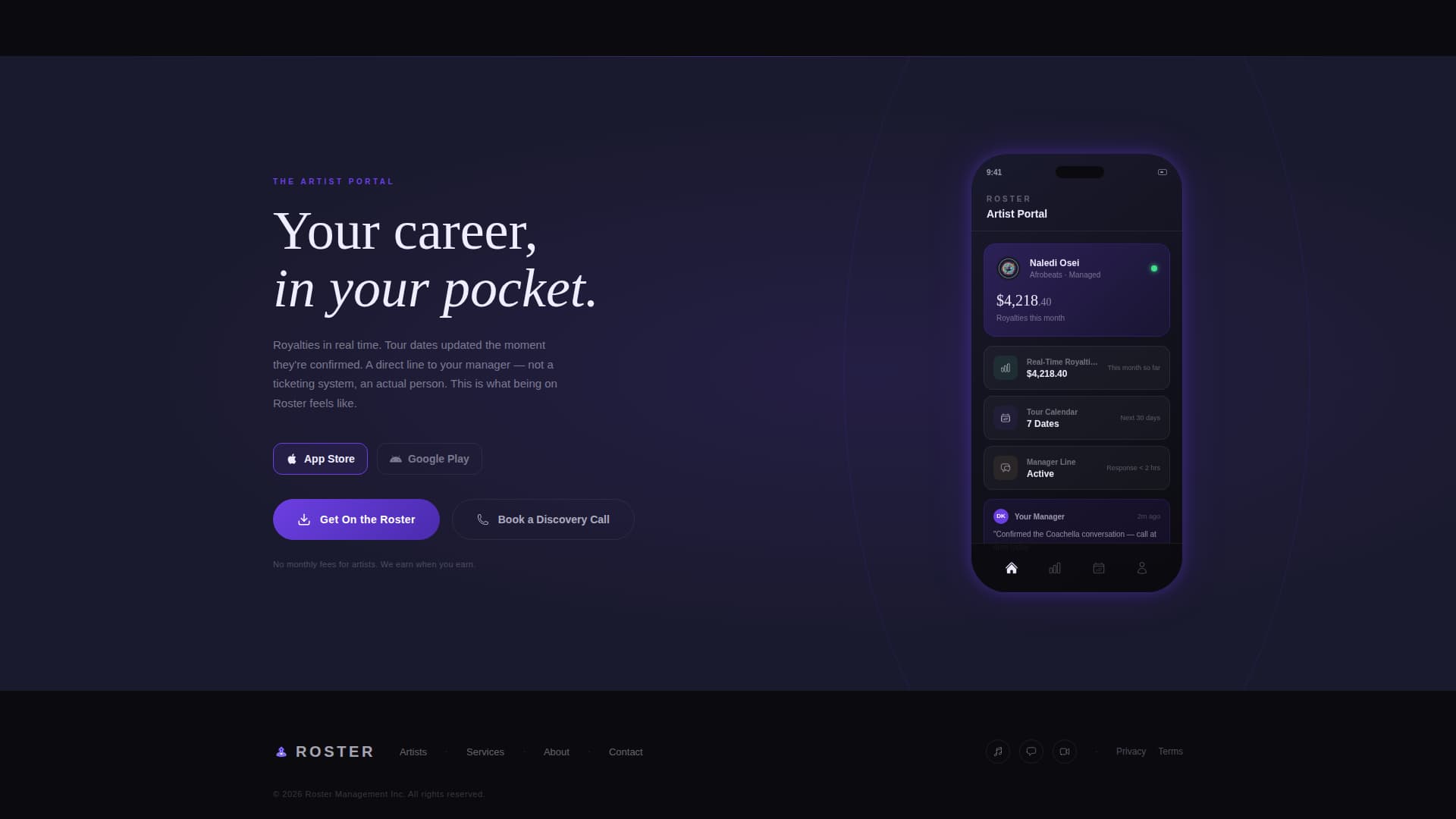 Roster - Electrifying Artistmanagement Landing Page Template