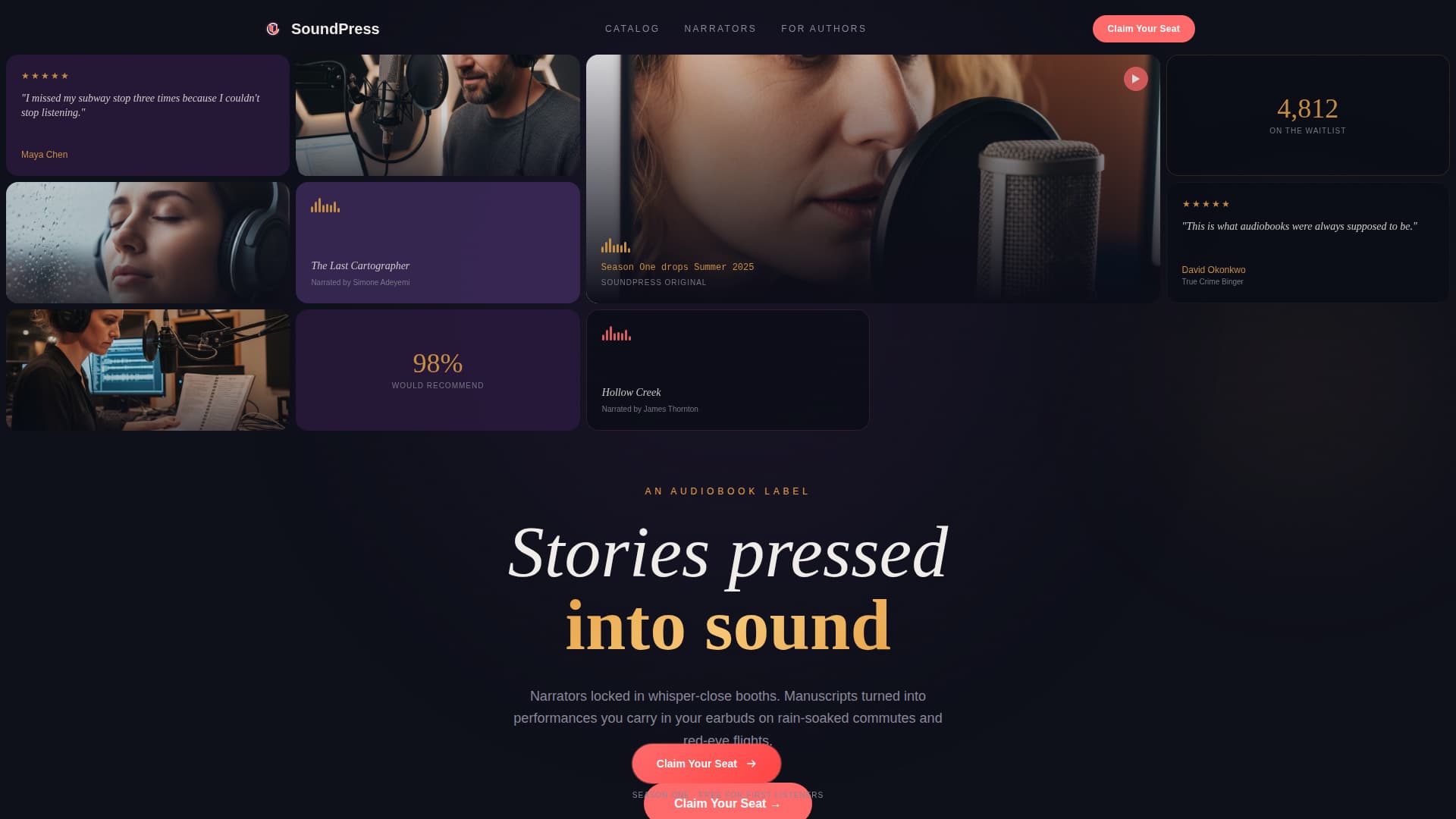 Soundpress - Immersive Audiobook Landing Page Template