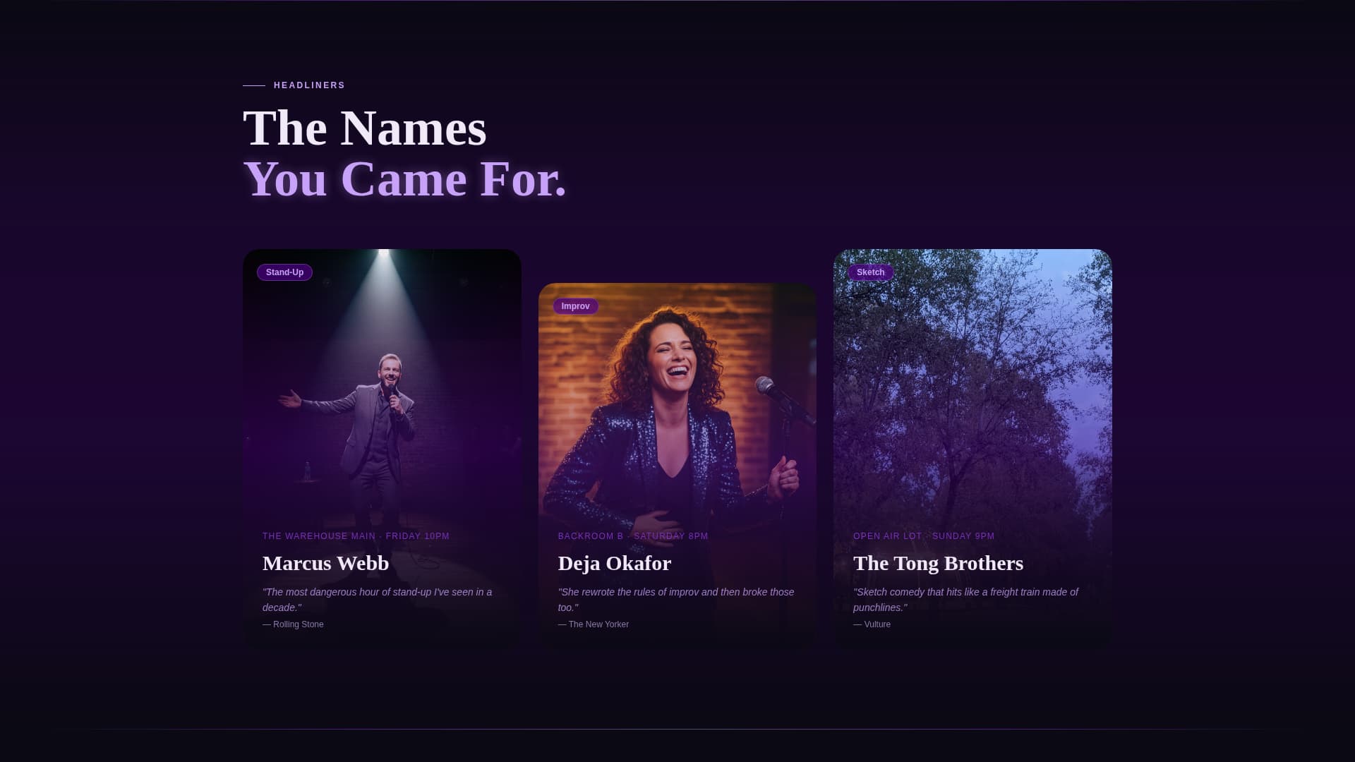 Lineup - Electrifying Comedyfestival Landing Page Template