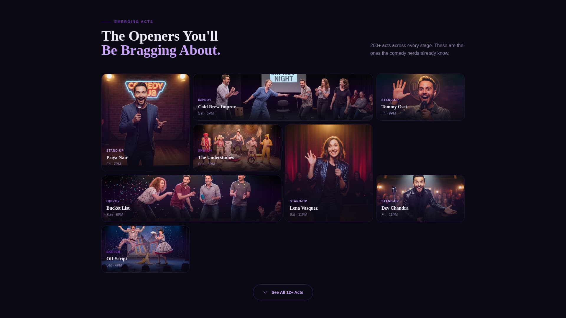 Lineup - Electrifying Comedyfestival Landing Page Template