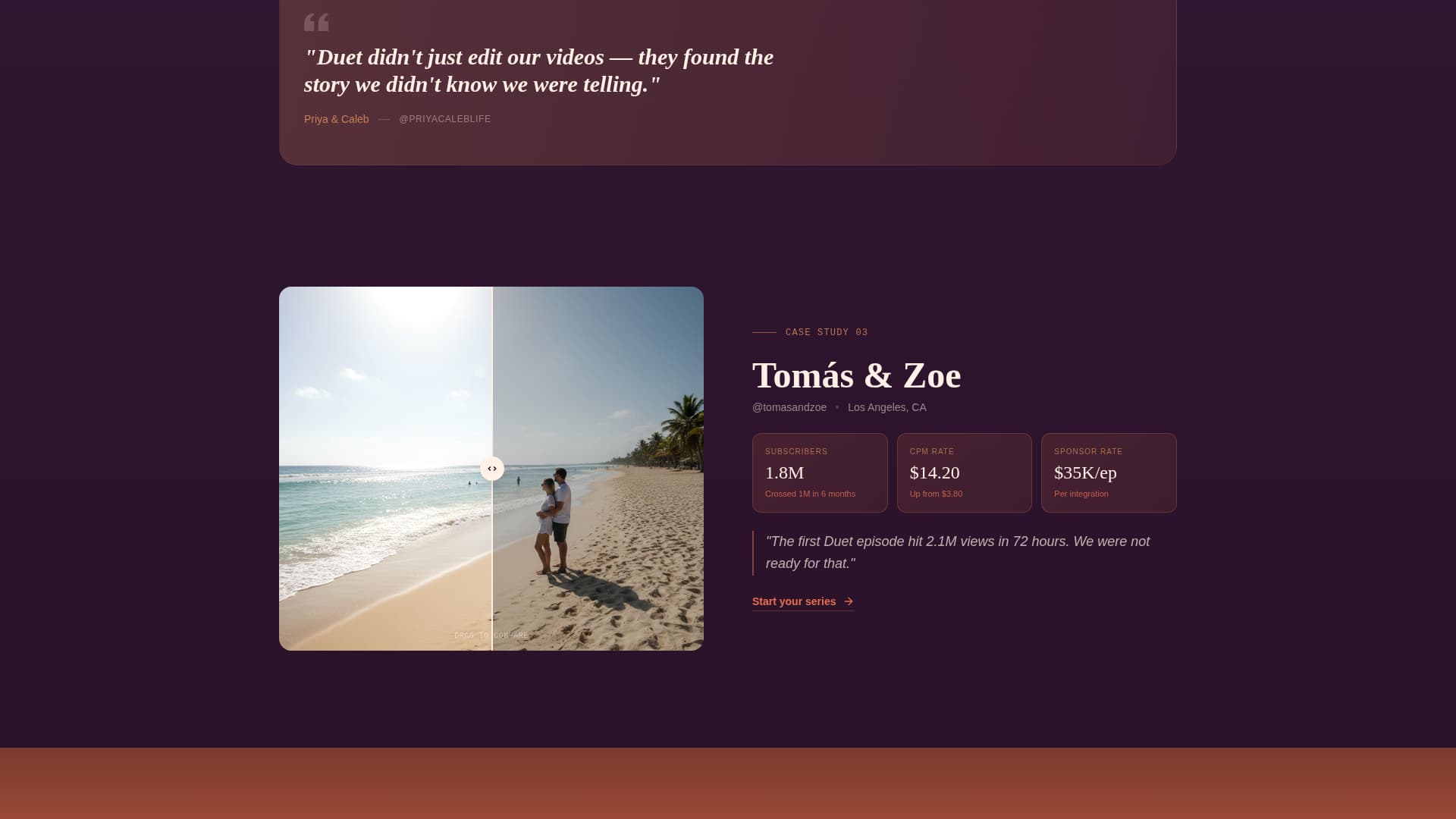 Duet - Cinematic Vlog Landing Page Template