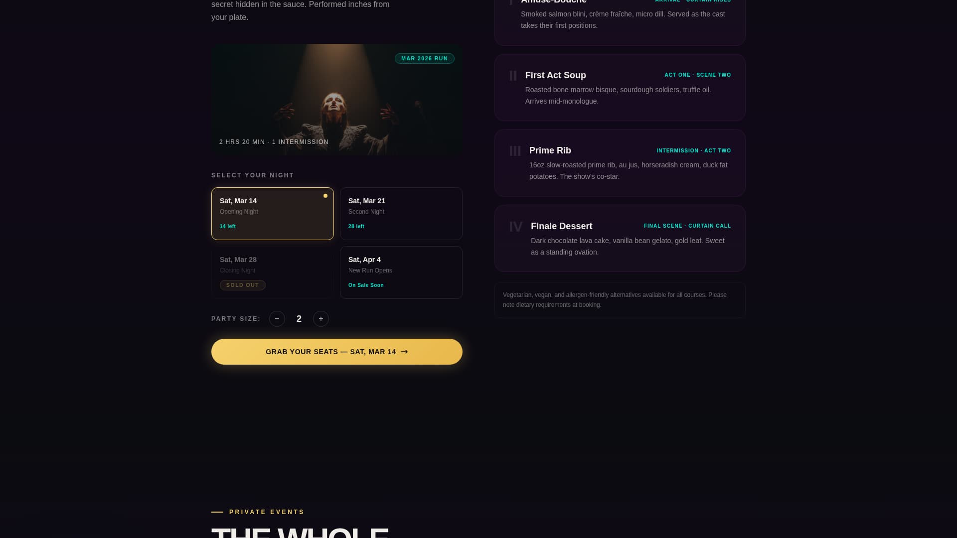Curtain - Immersive Dinnertheater Landing Page Template