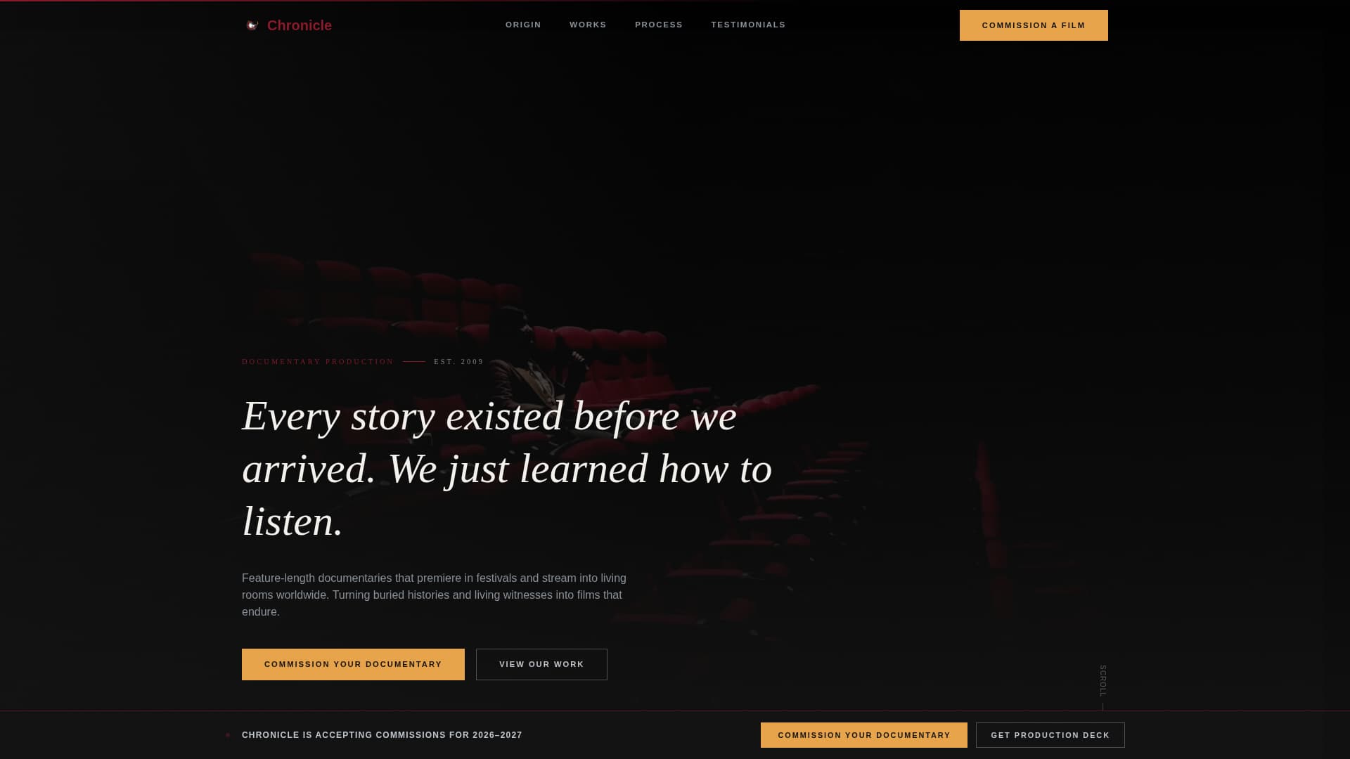 Chronicle - Cinematic Documentary Landing Page Template