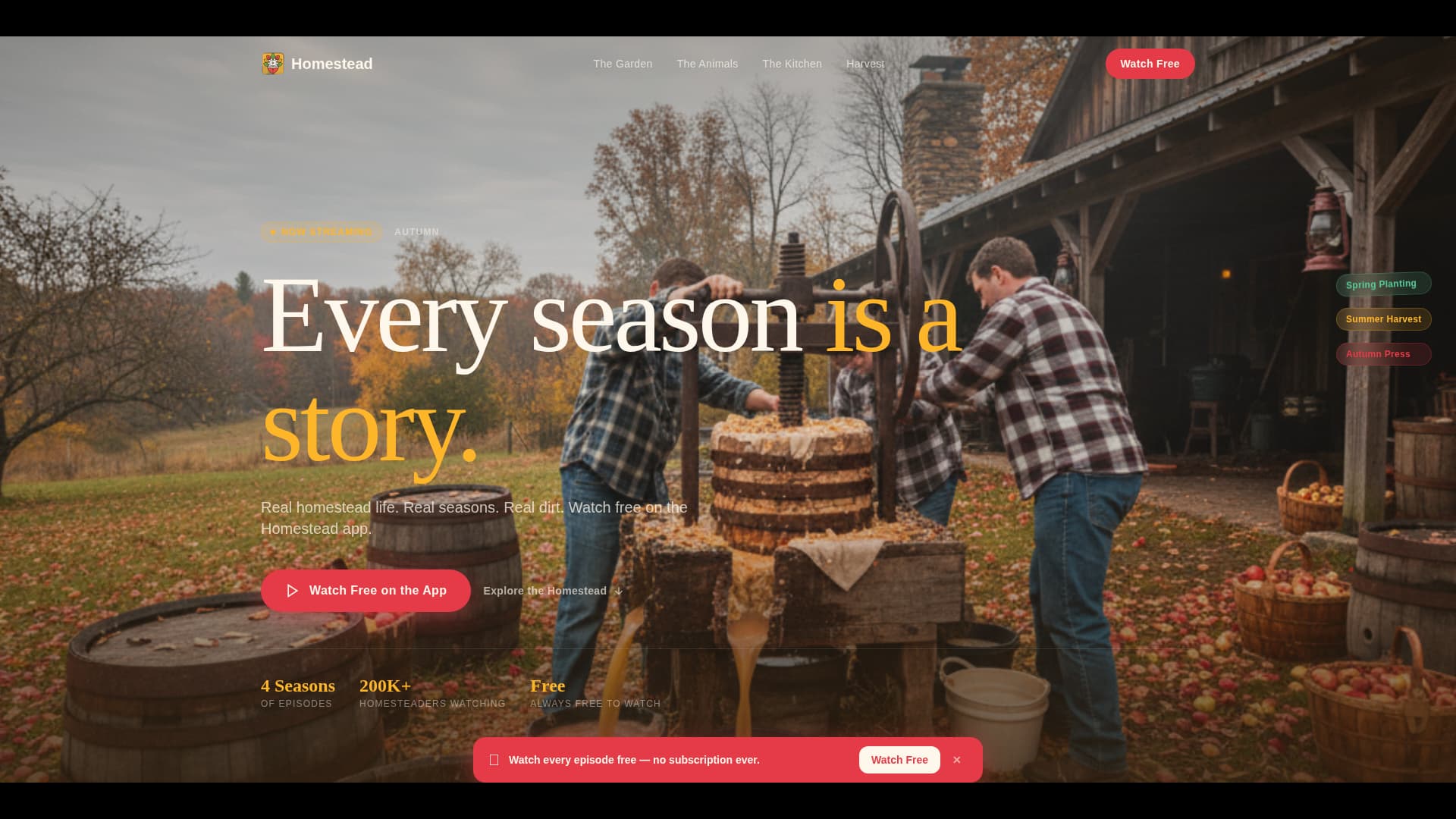 Homestead - Cinematic Farmvlog Landing Page Template