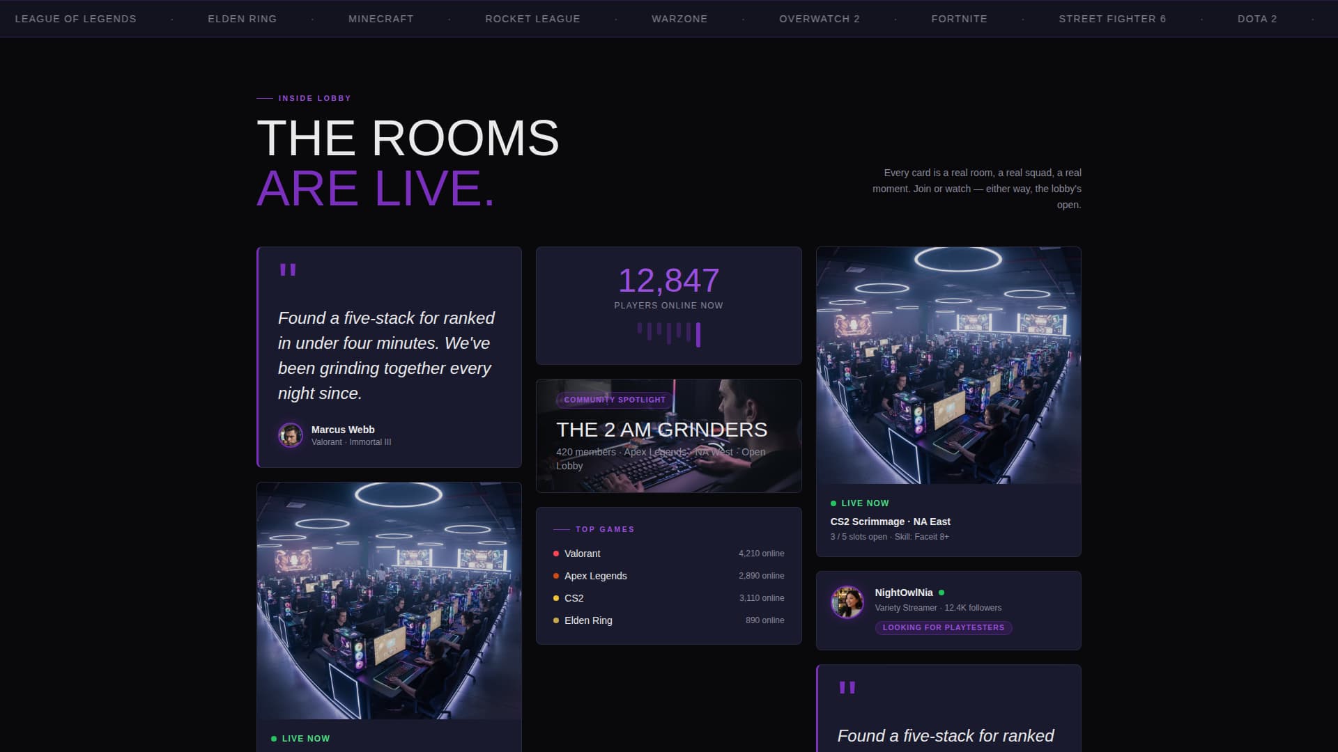 Lobby - Electric Gaming Landing Page Template