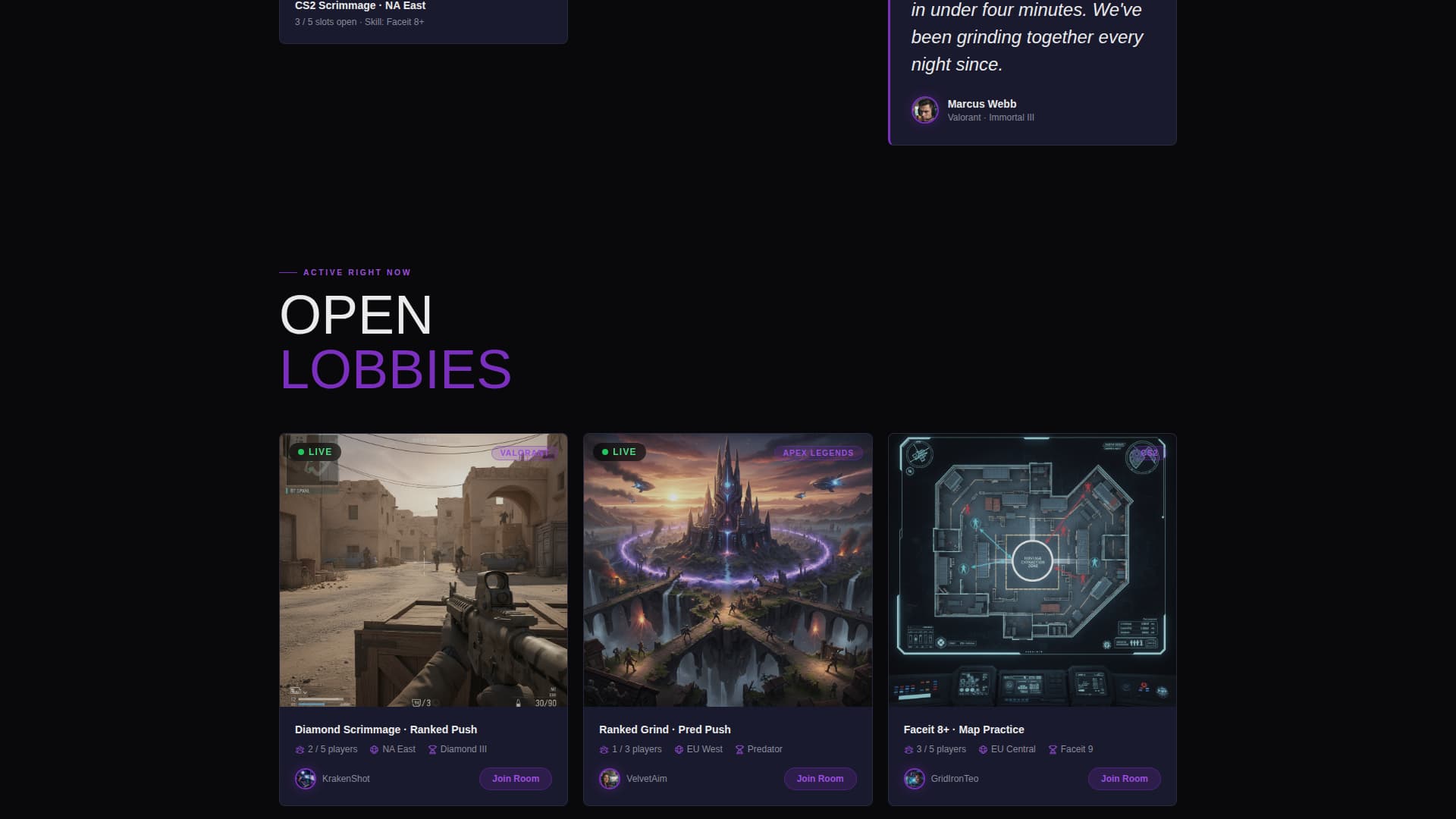 Lobby - Electric Gaming Landing Page Template