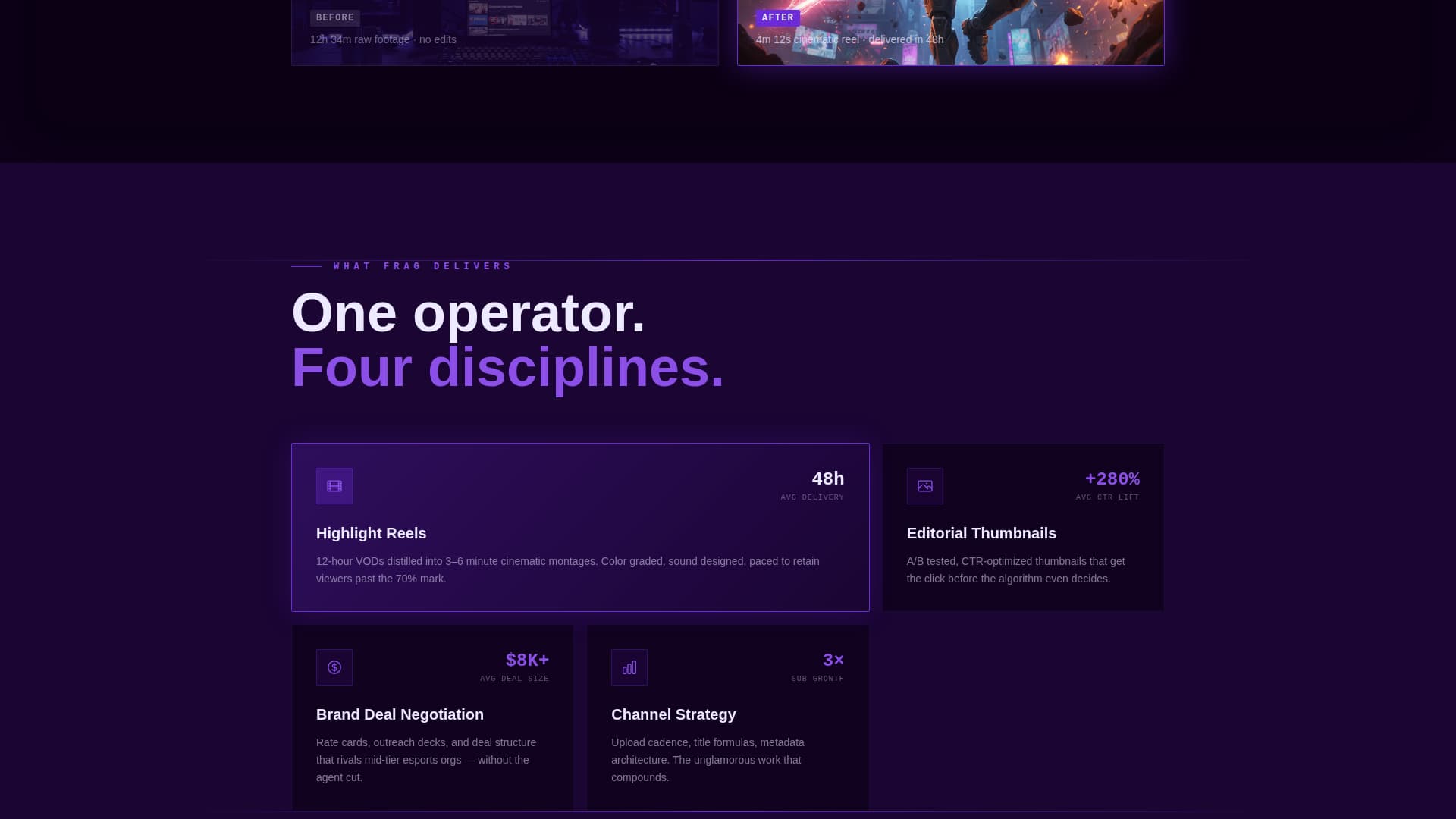 Frag - Cinematic Gaming Landing Page Template
