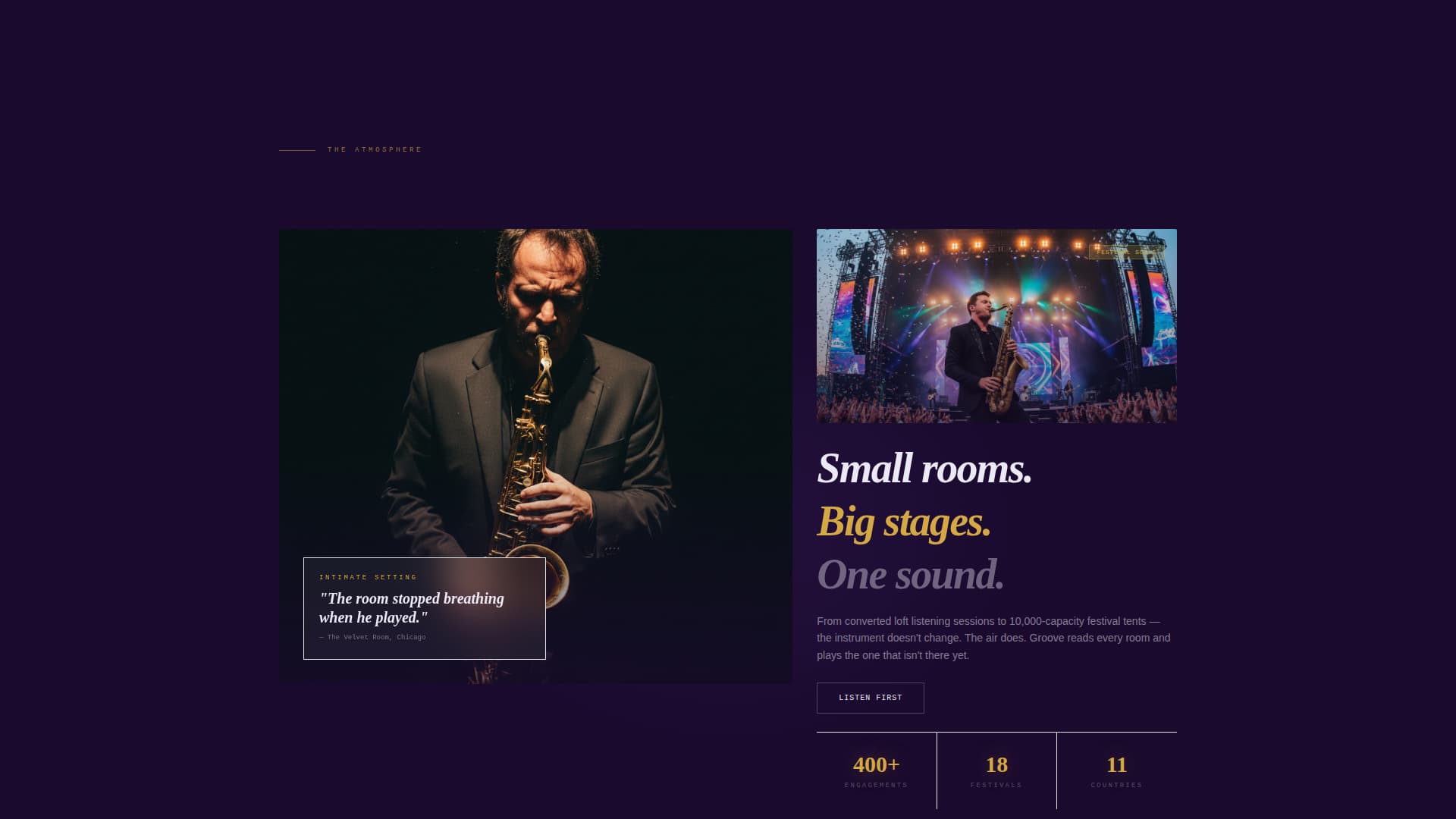 Groove - Immersive Jazz Landing Page Template