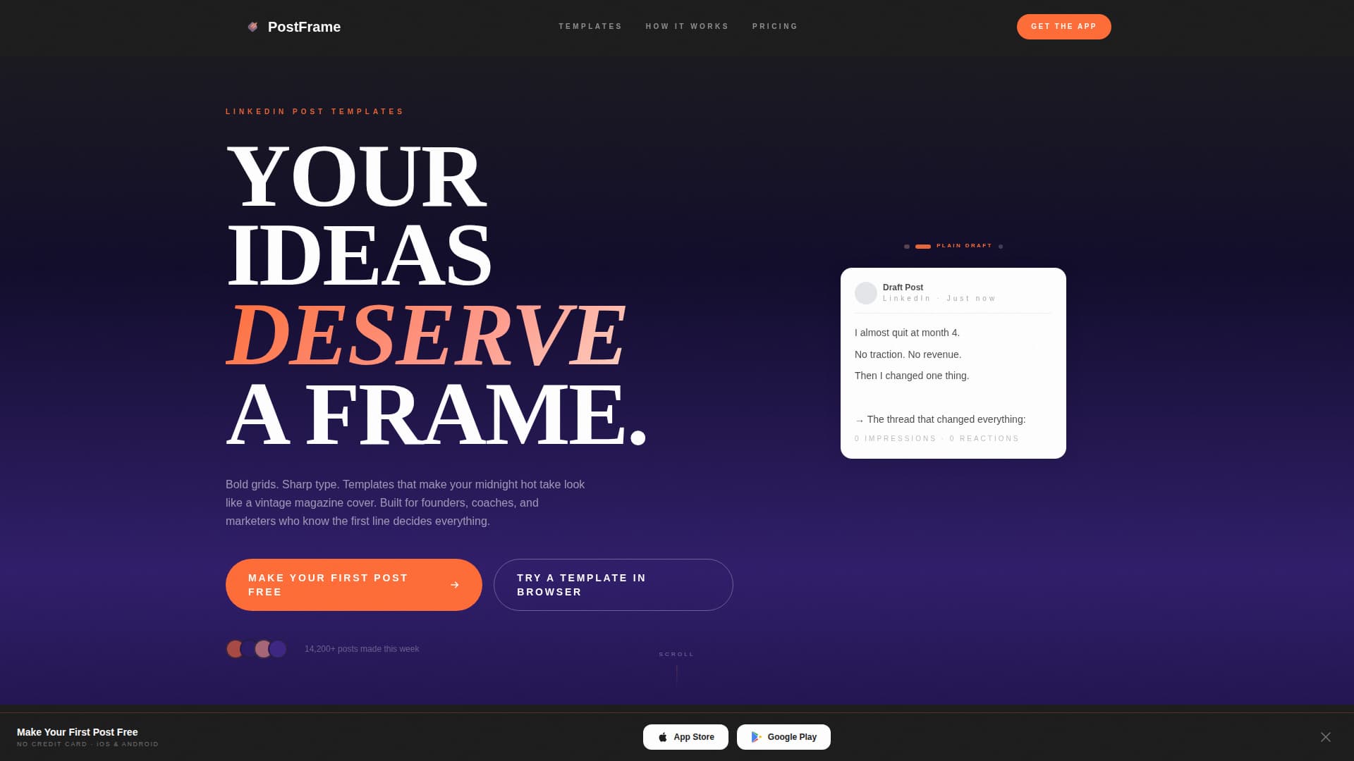 Postframe - Bold LinkedIn Landing Page Template