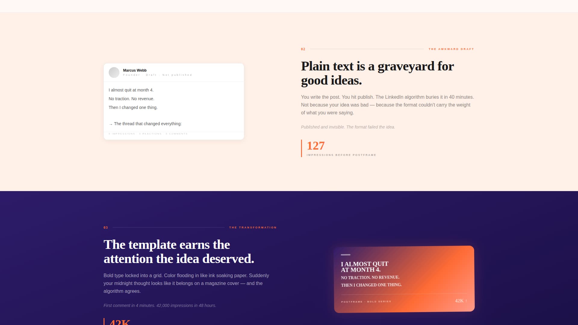 Postframe - Bold LinkedIn Landing Page Template