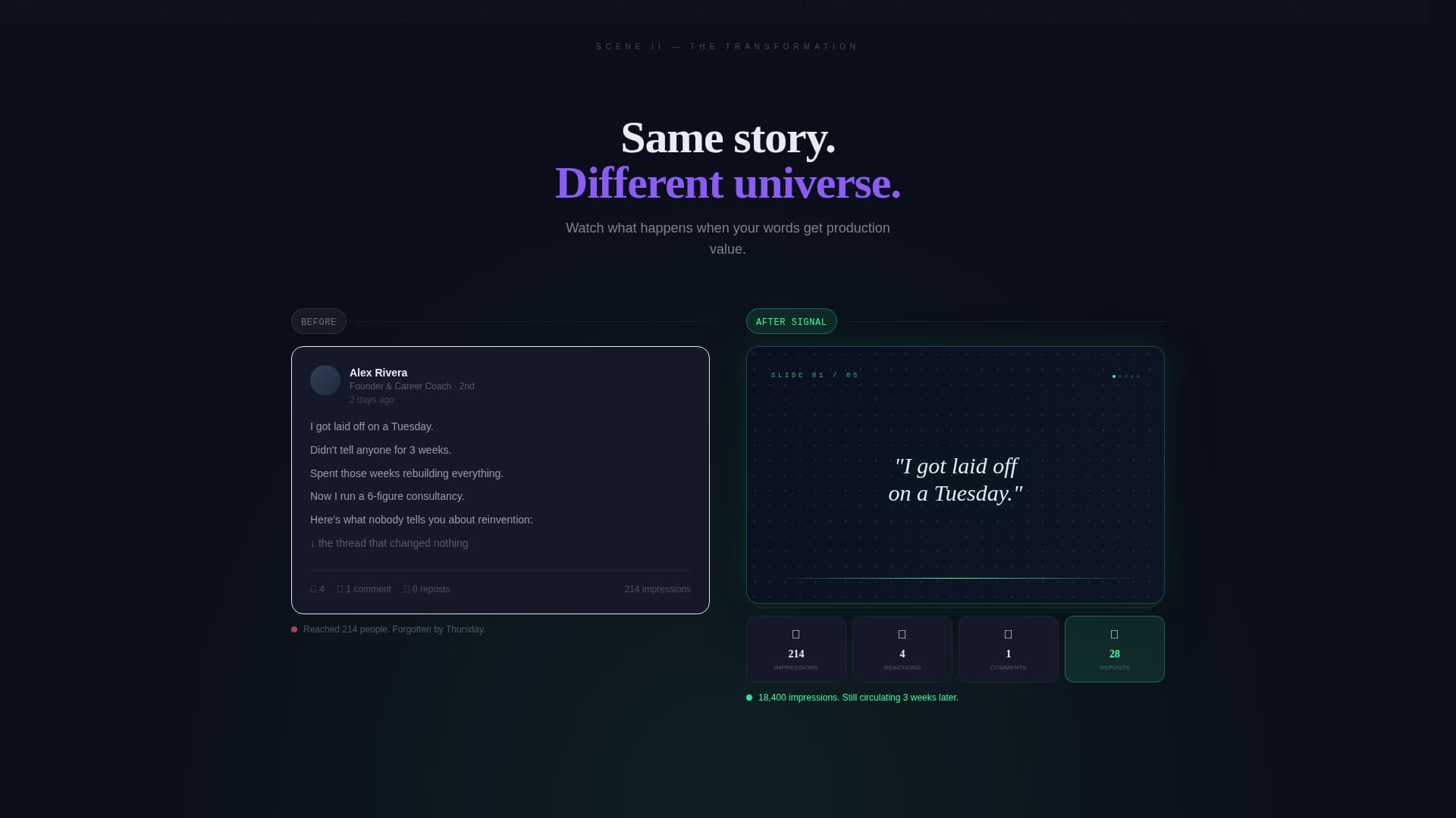 Signal - Cinematic LinkedIn Landing Page Template