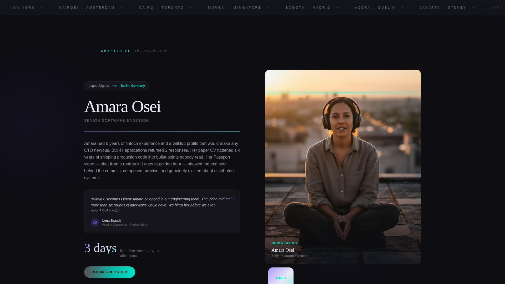 Passport - Cinematic Resume Landing Page Template