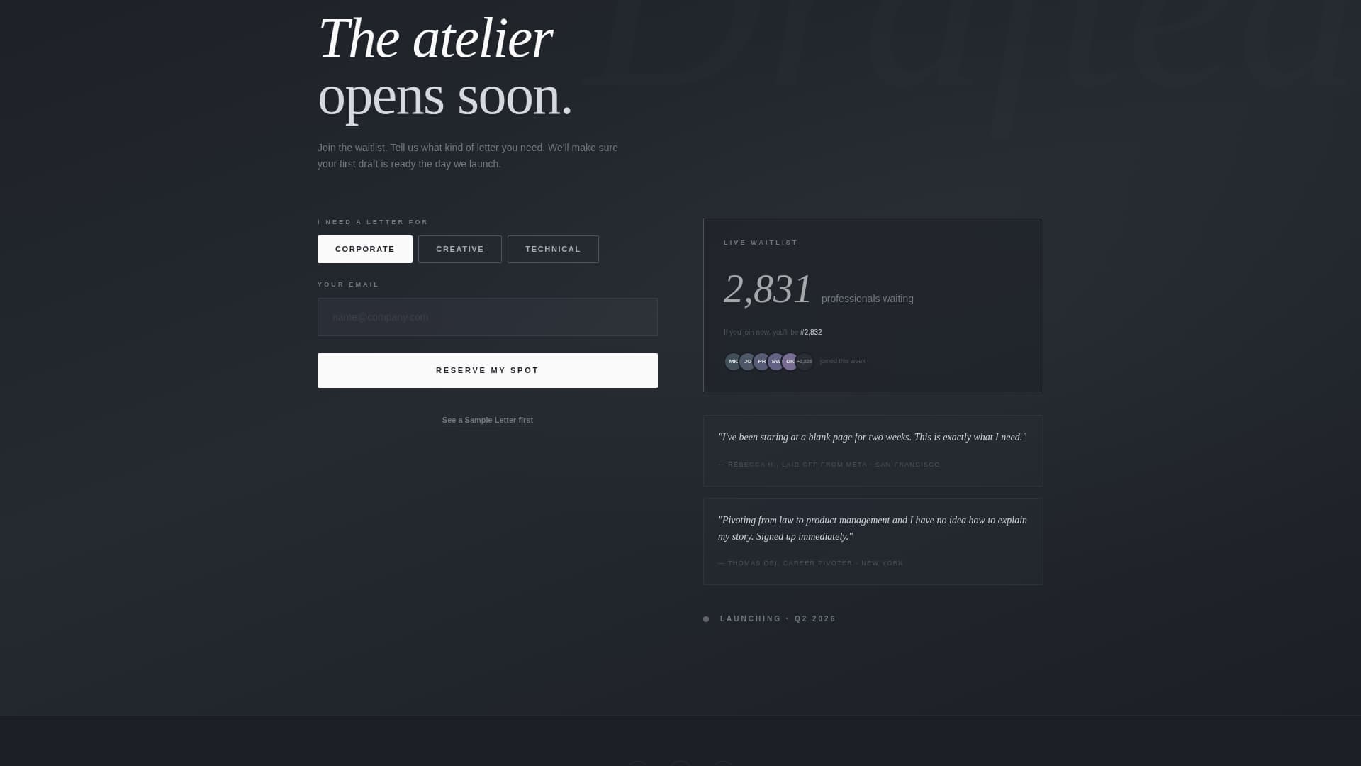 Drafted - Precision Coverletter Landing Page Template