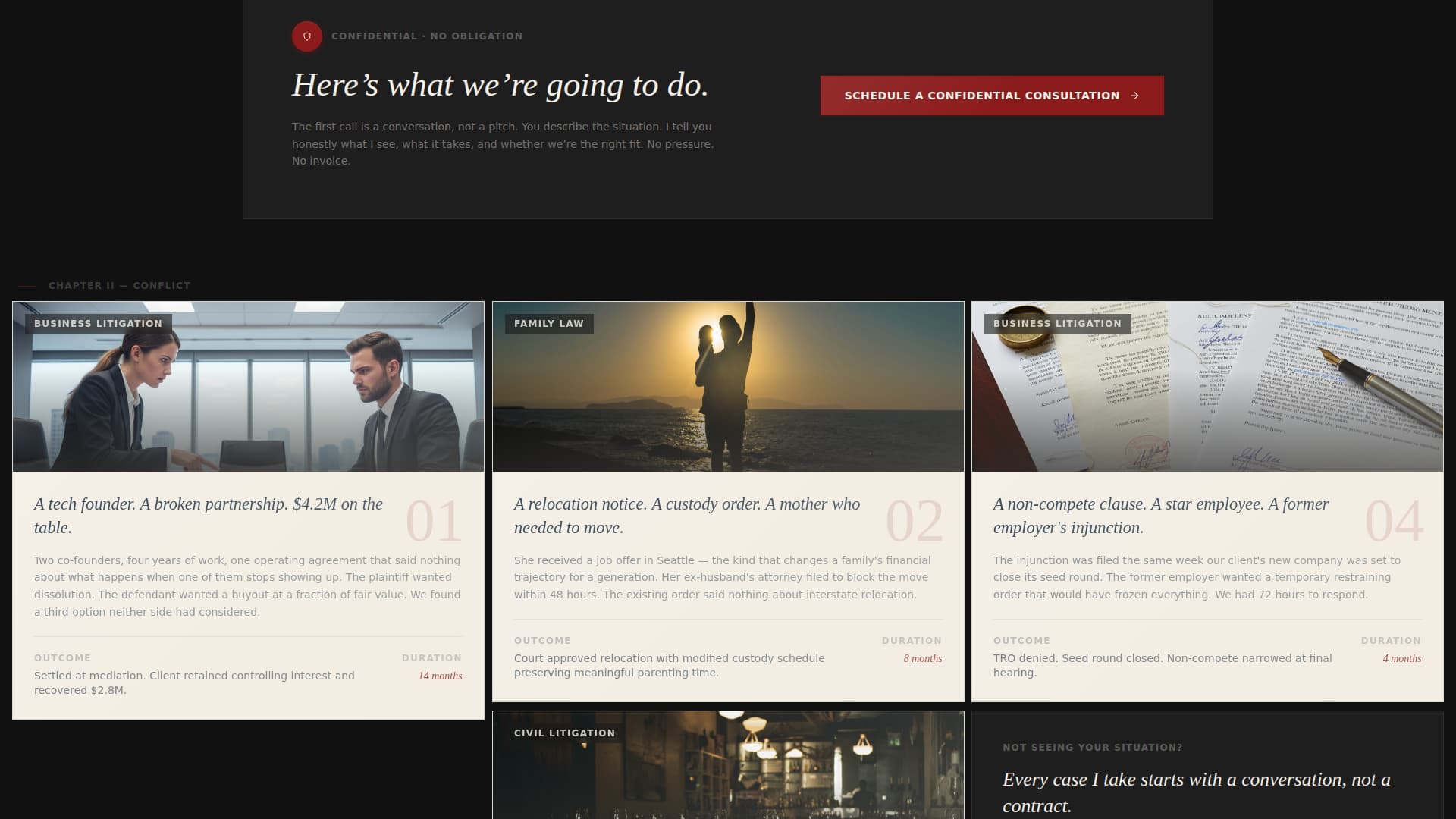 Counsel - Cinematic Lawyer Landing Page Template