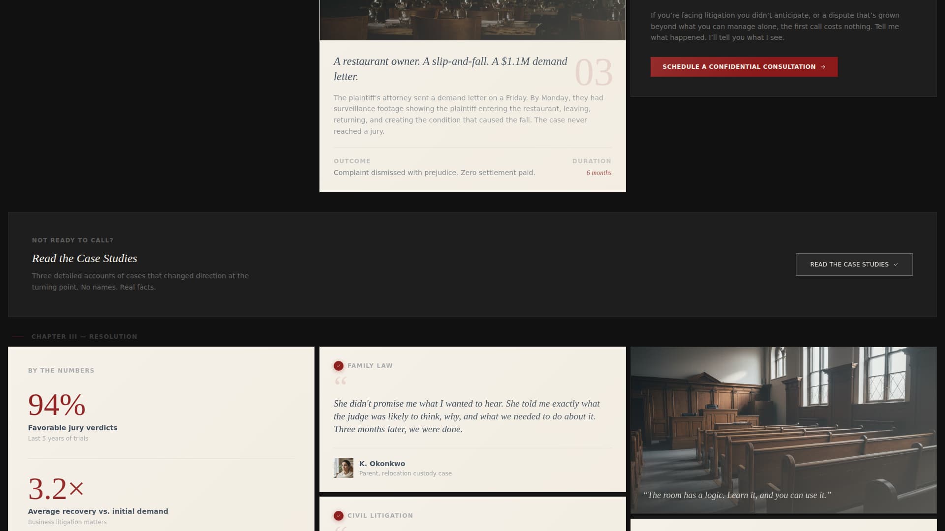 Counsel - Cinematic Lawyer Landing Page Template