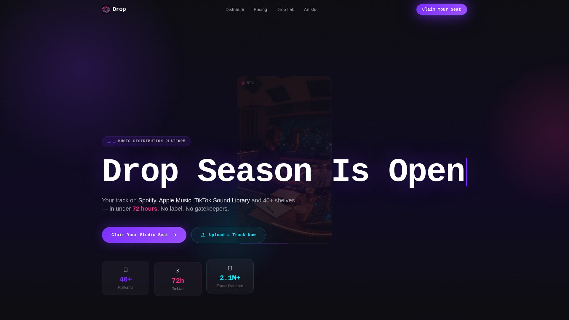 Drop - Electric Musicdistribution Landing Page Template