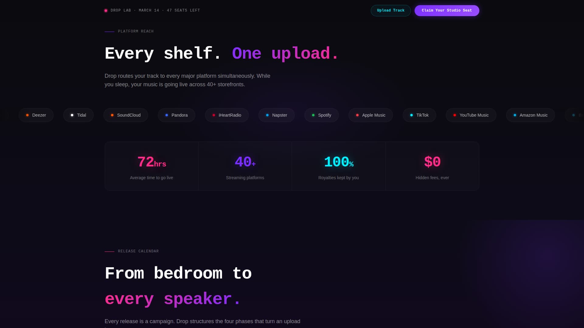 Drop - Electric Musicdistribution Landing Page Template