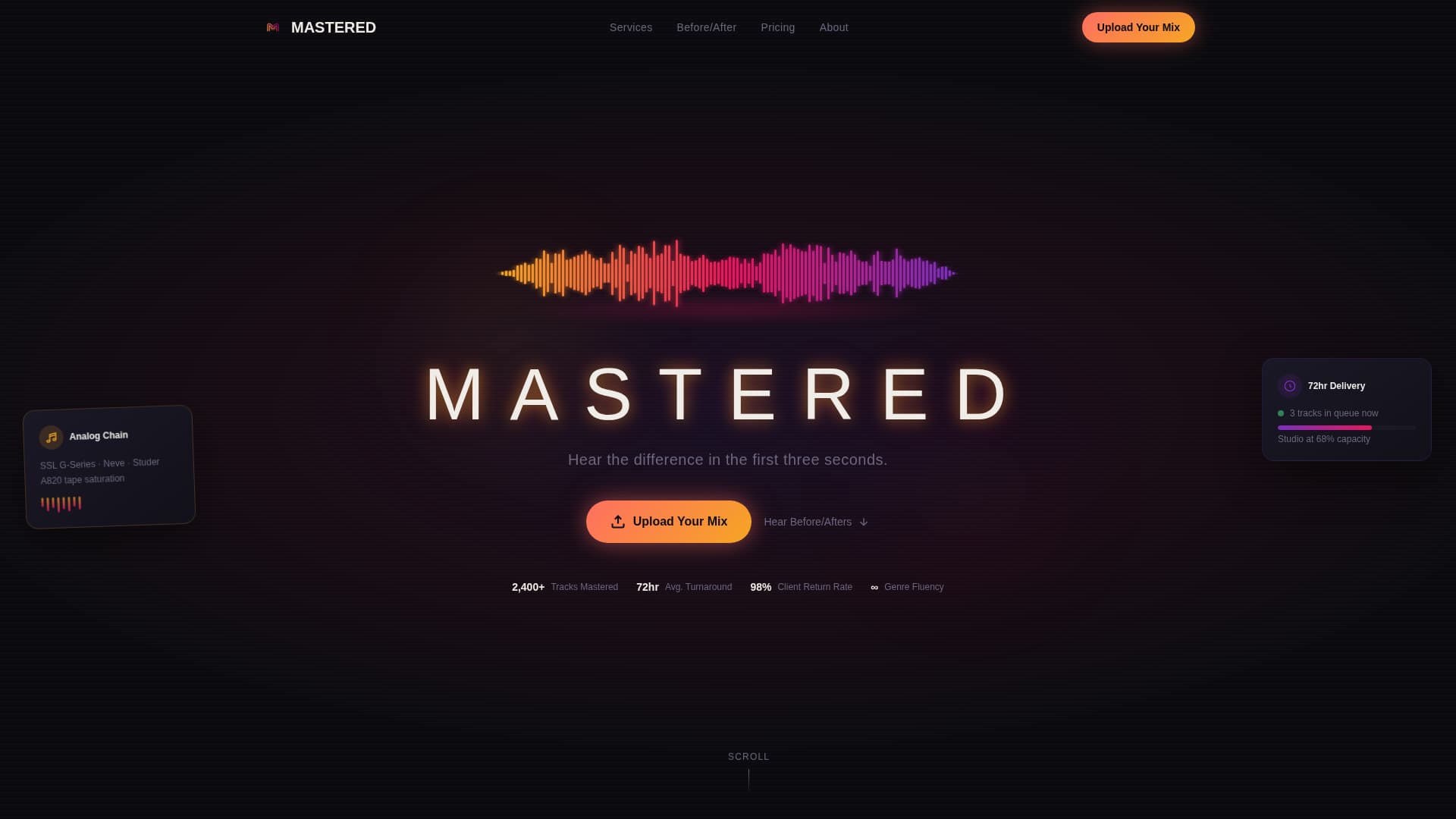 Mastered - Electrifying Musicmastering Landing Page Template