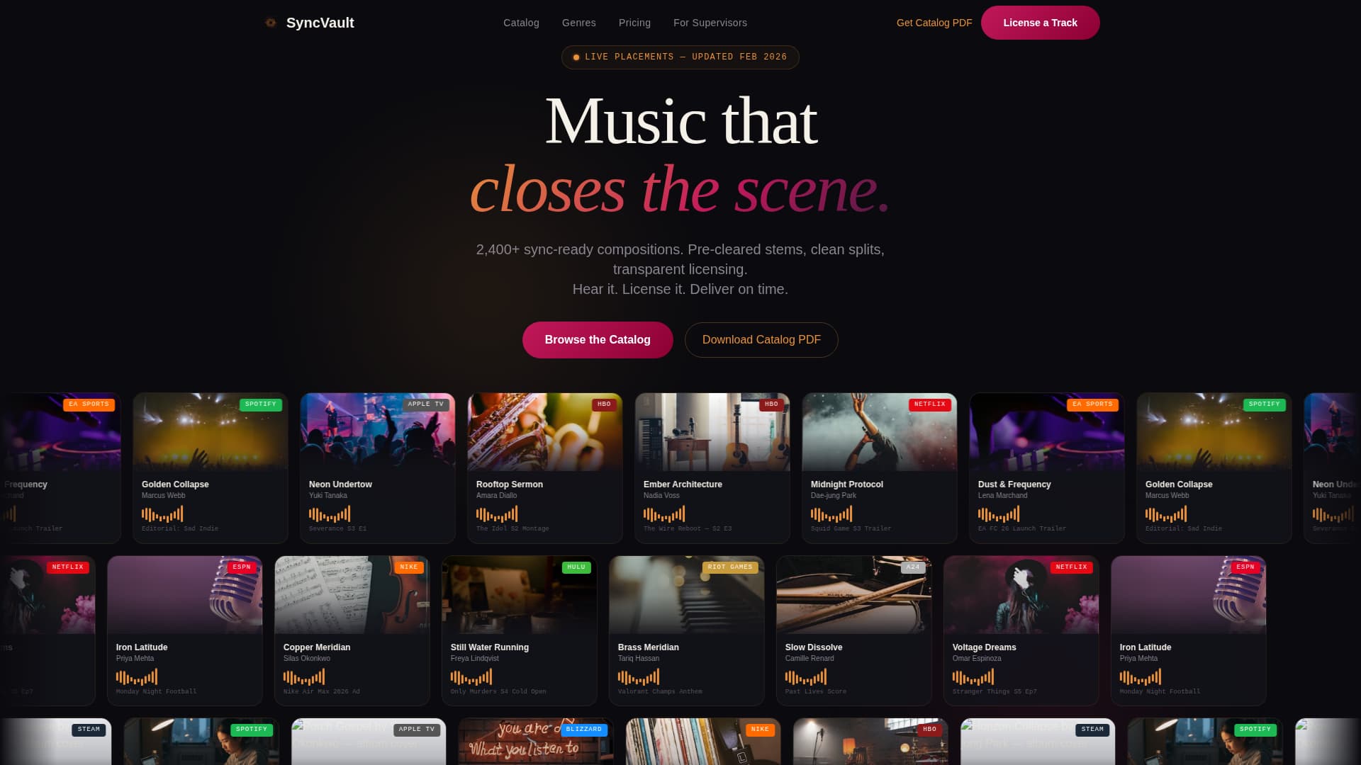 Syncvault - Immersive Musicpublishing Landing Page Template