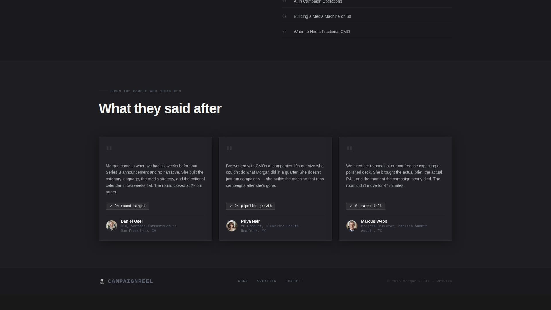 Campaignreel - Cinematic Strategist Landing Page Template