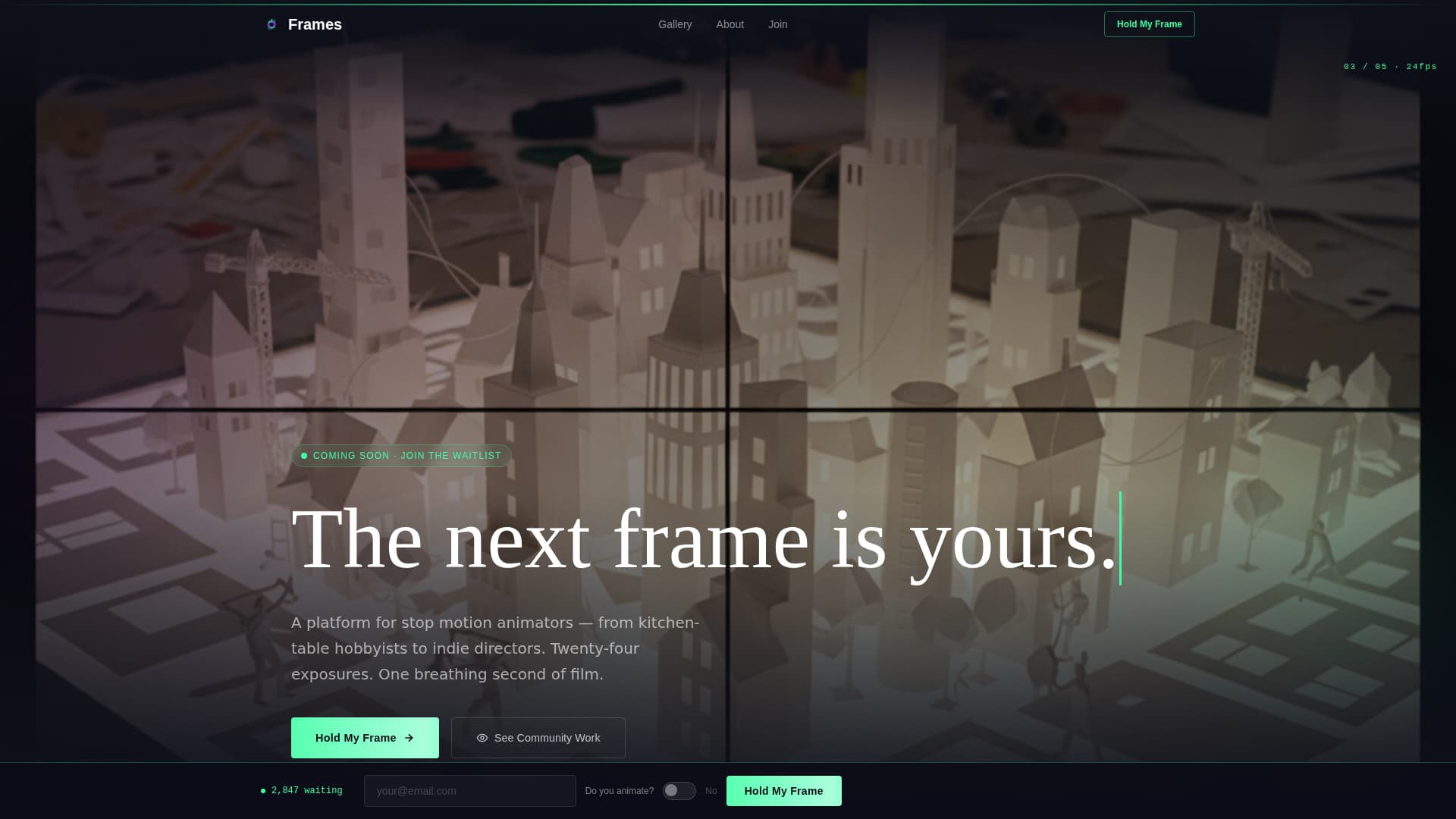 Frames - Immersive Stopmotion Landing Page Template