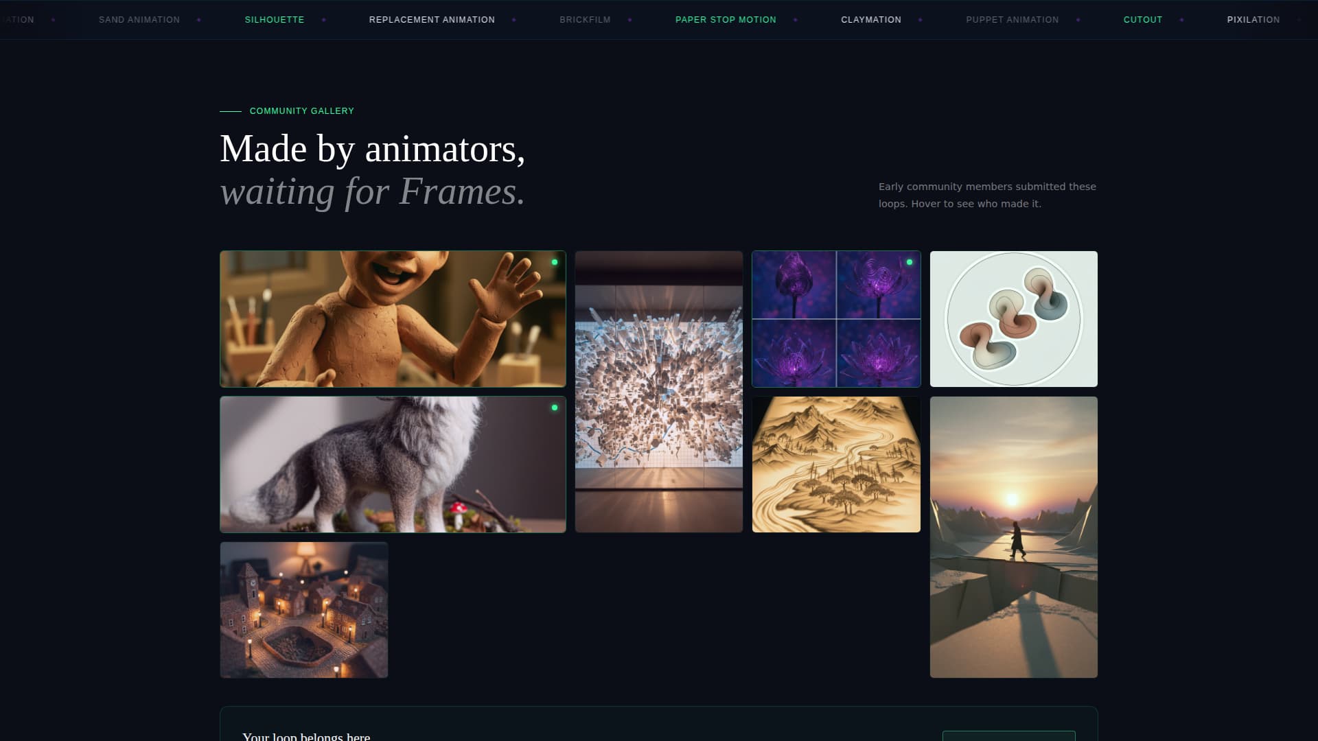 Frames - Immersive Stopmotion Landing Page Template