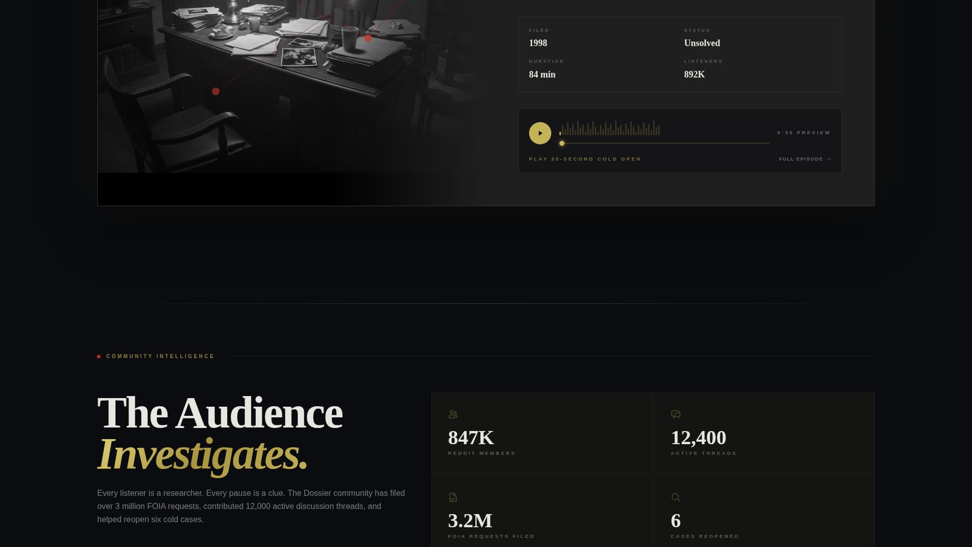 Dossier - Compelling Truecrime Landing Page Template