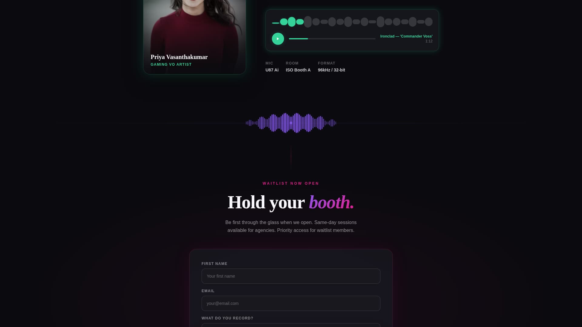 Booth - Electrifying Voiceover Landing Page Template