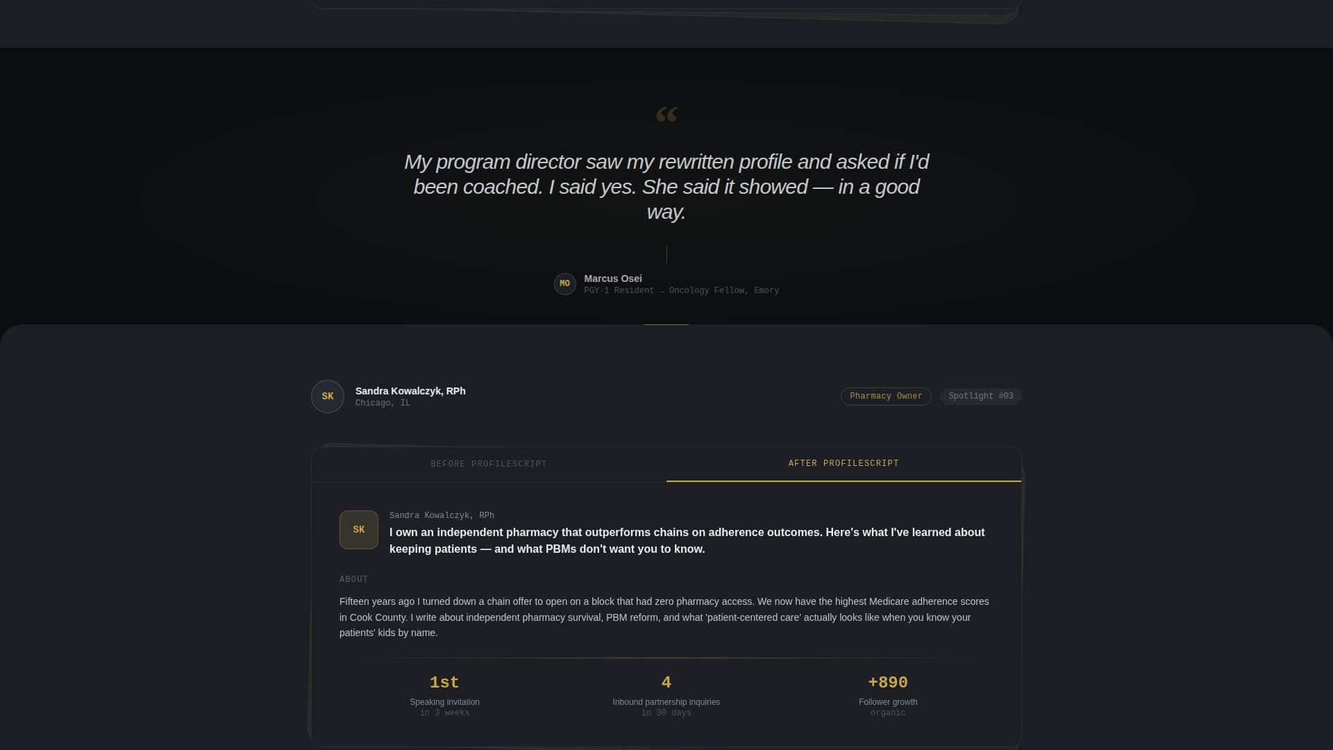 Profilescript - Powerful Pharmacist Landing Page Template