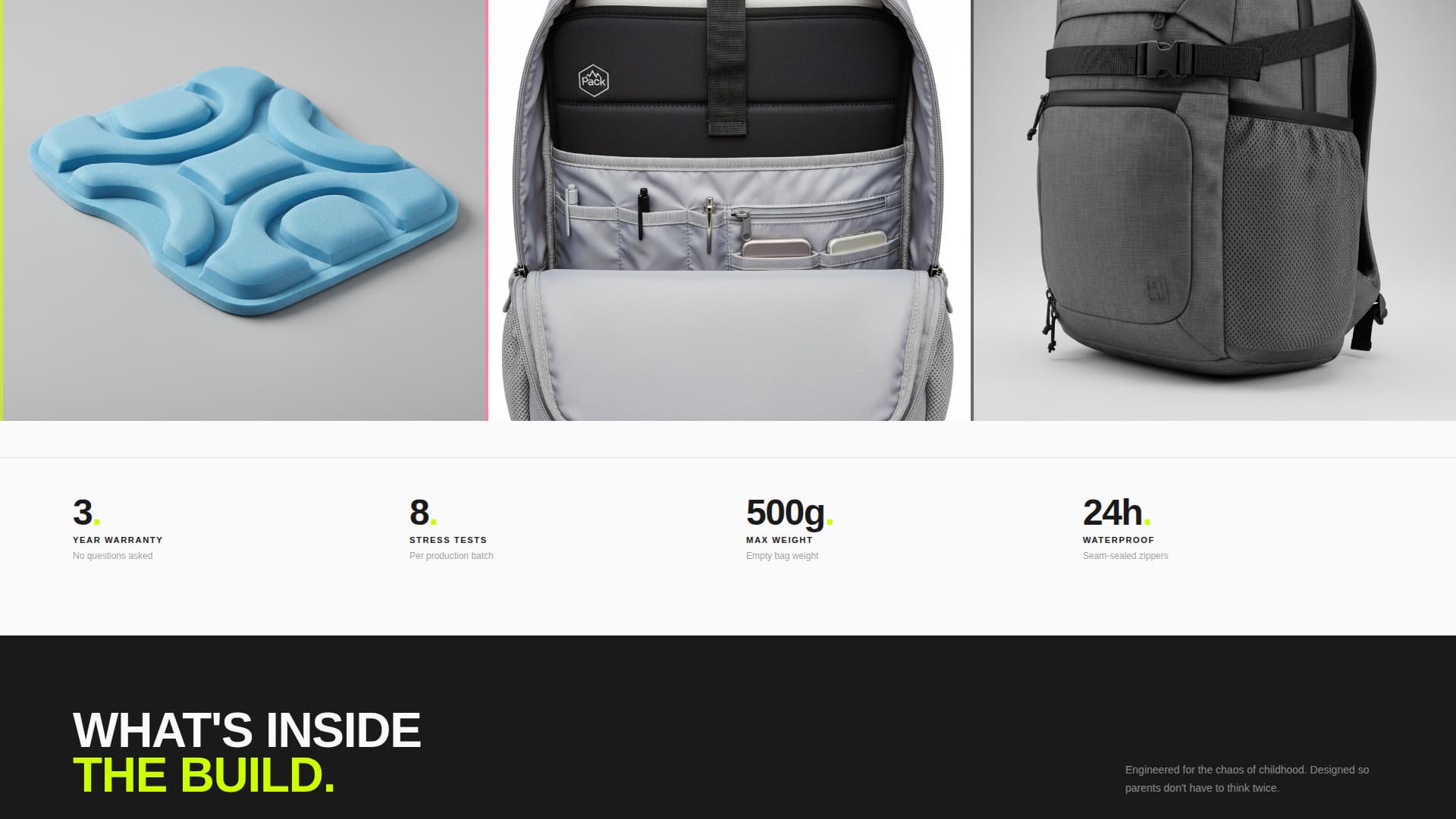 Pack - Indestructible Kidsbackpack Landing Page Template