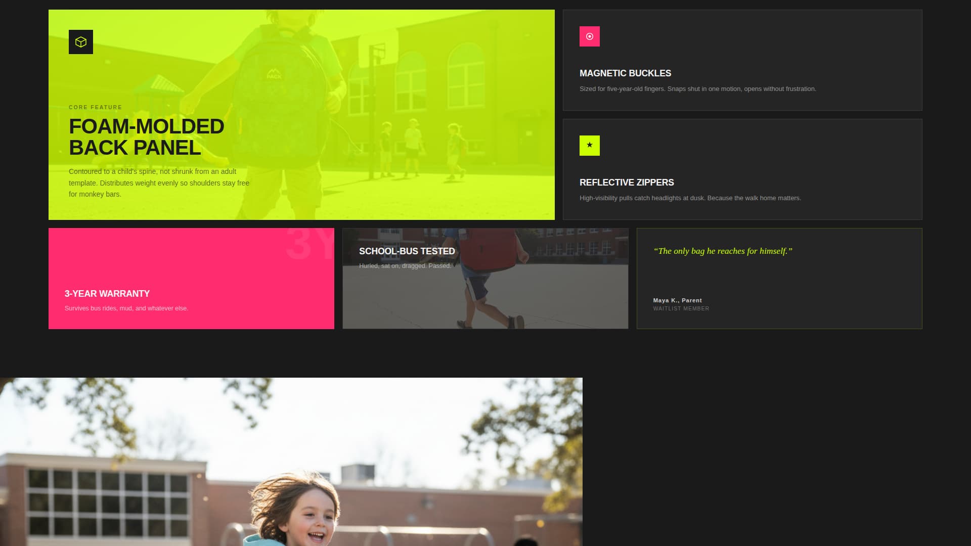 Pack - Indestructible Kidsbackpack Landing Page Template
