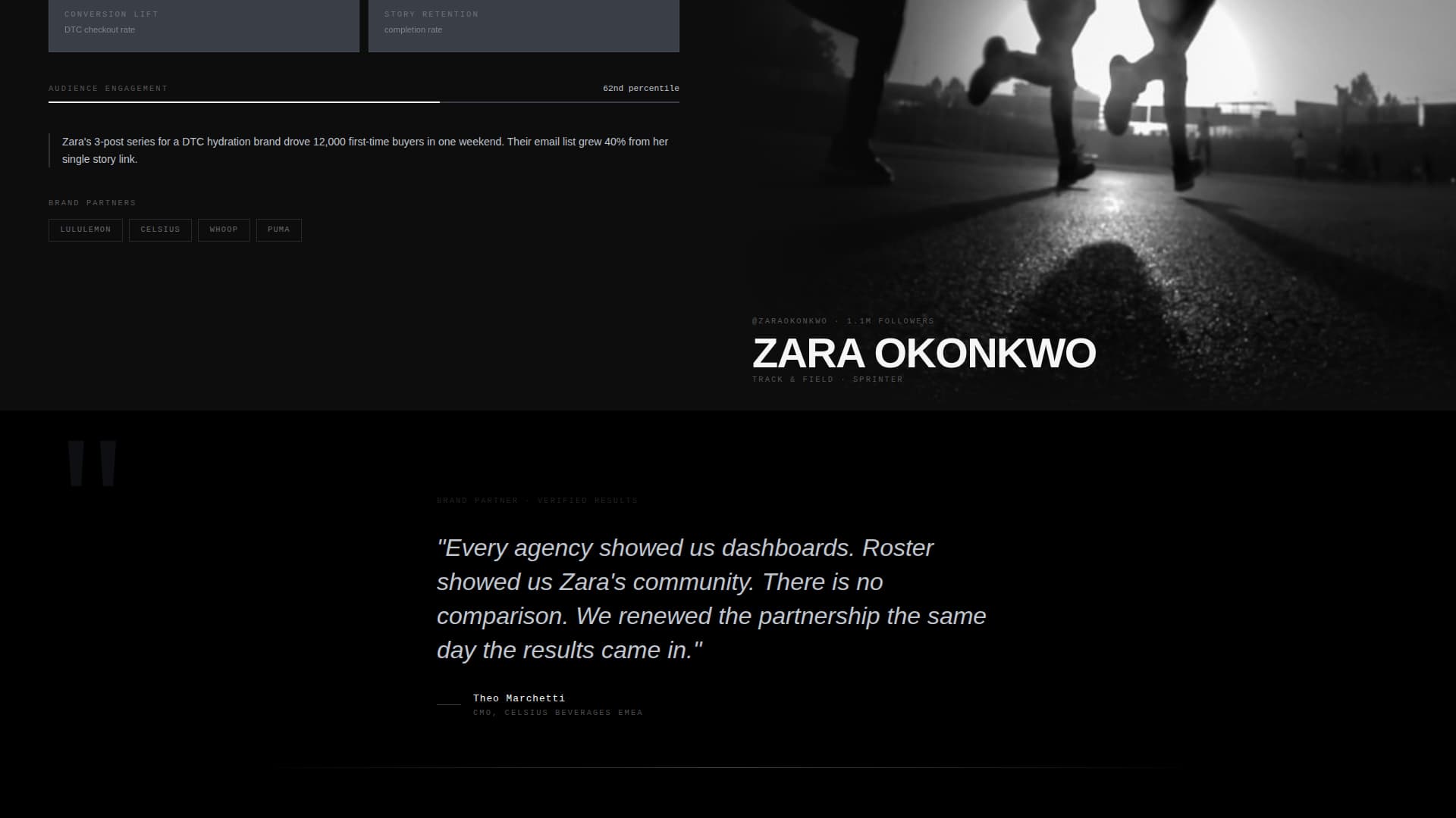 Roster - Elite Sportsmarketing Landing Page Template