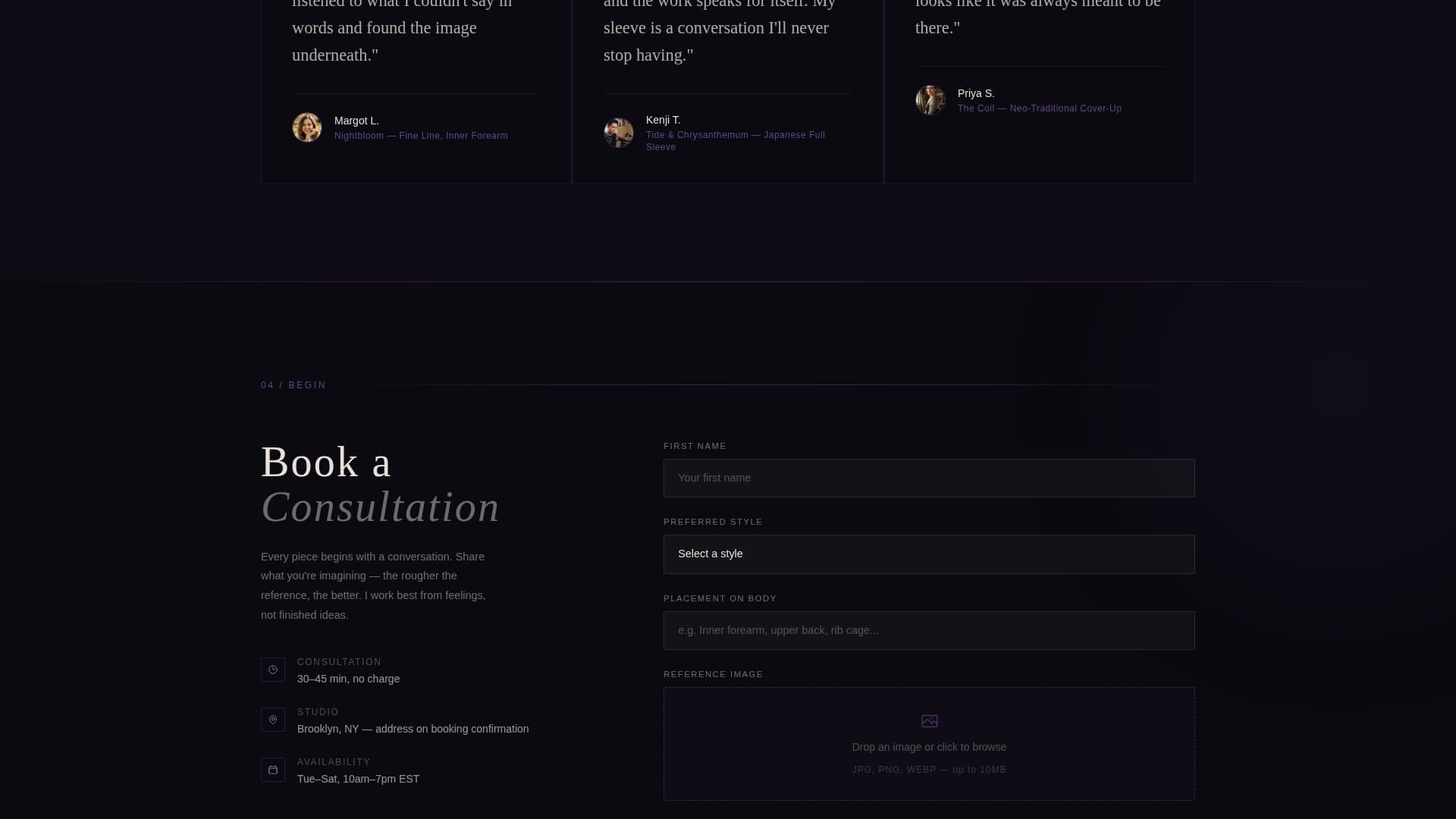 Ink - Immersive Tattooartist Landing Page Template