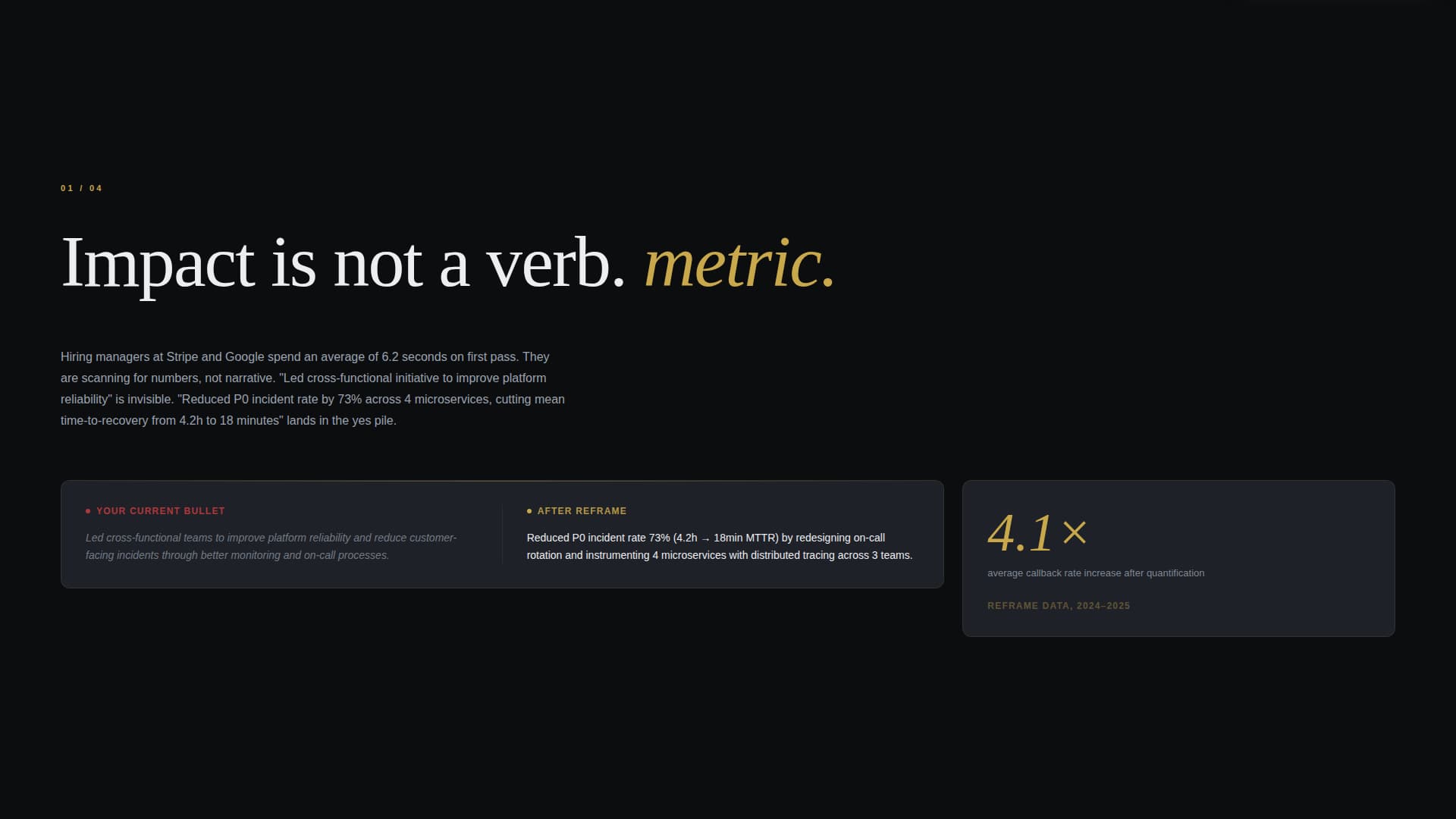 Reframe - Precision Techresume Landing Page Template