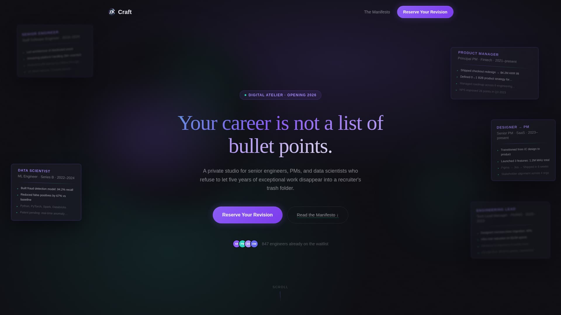 Craft - Immersive Techresume Landing Page Template