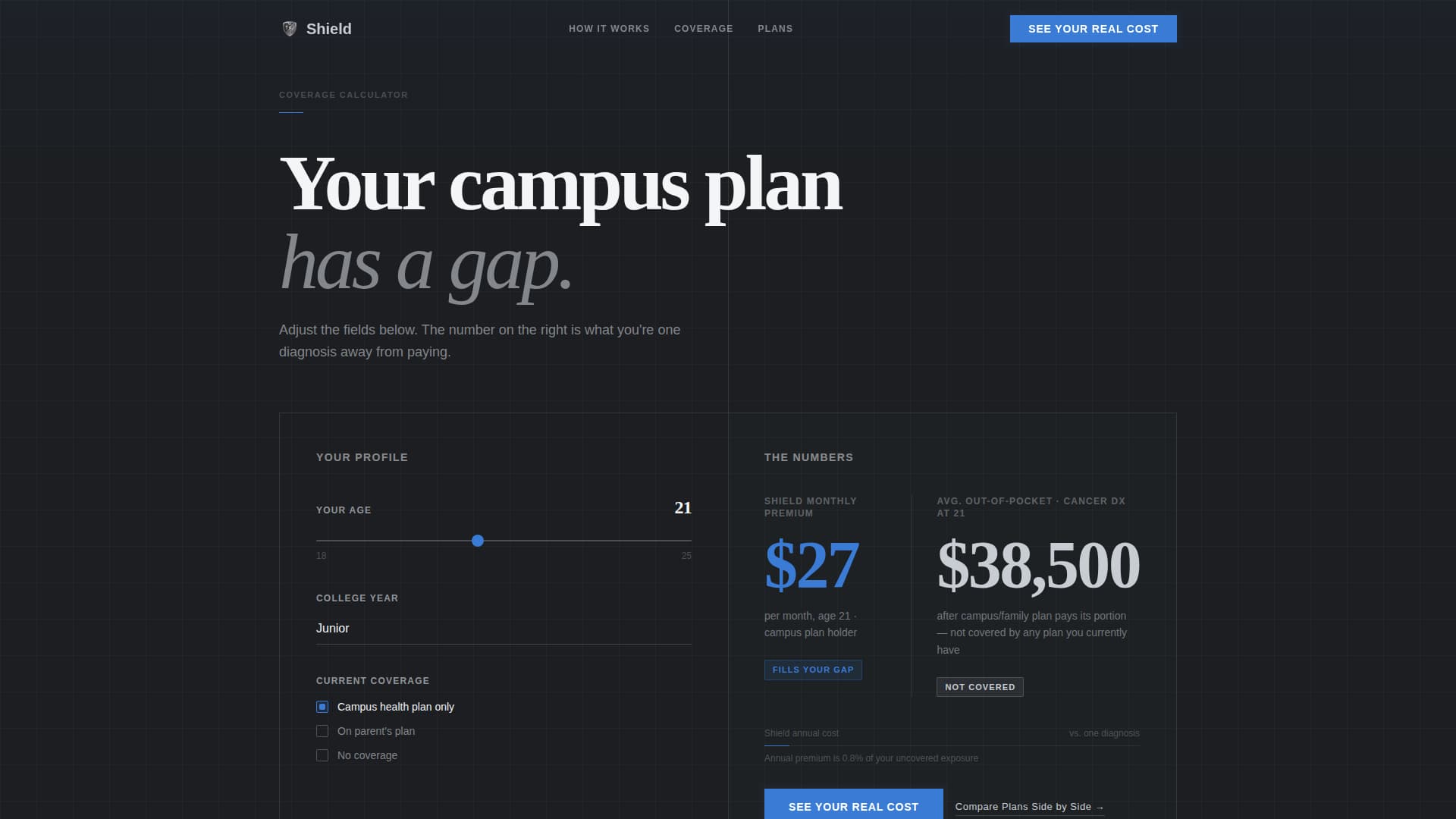 College Student Insurance Specialist Cost Calculator Website Template