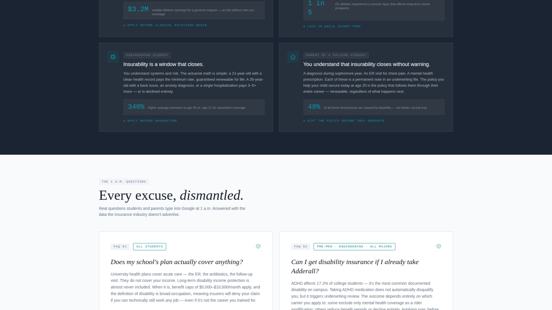 College Student Insurance FAQ Website Template