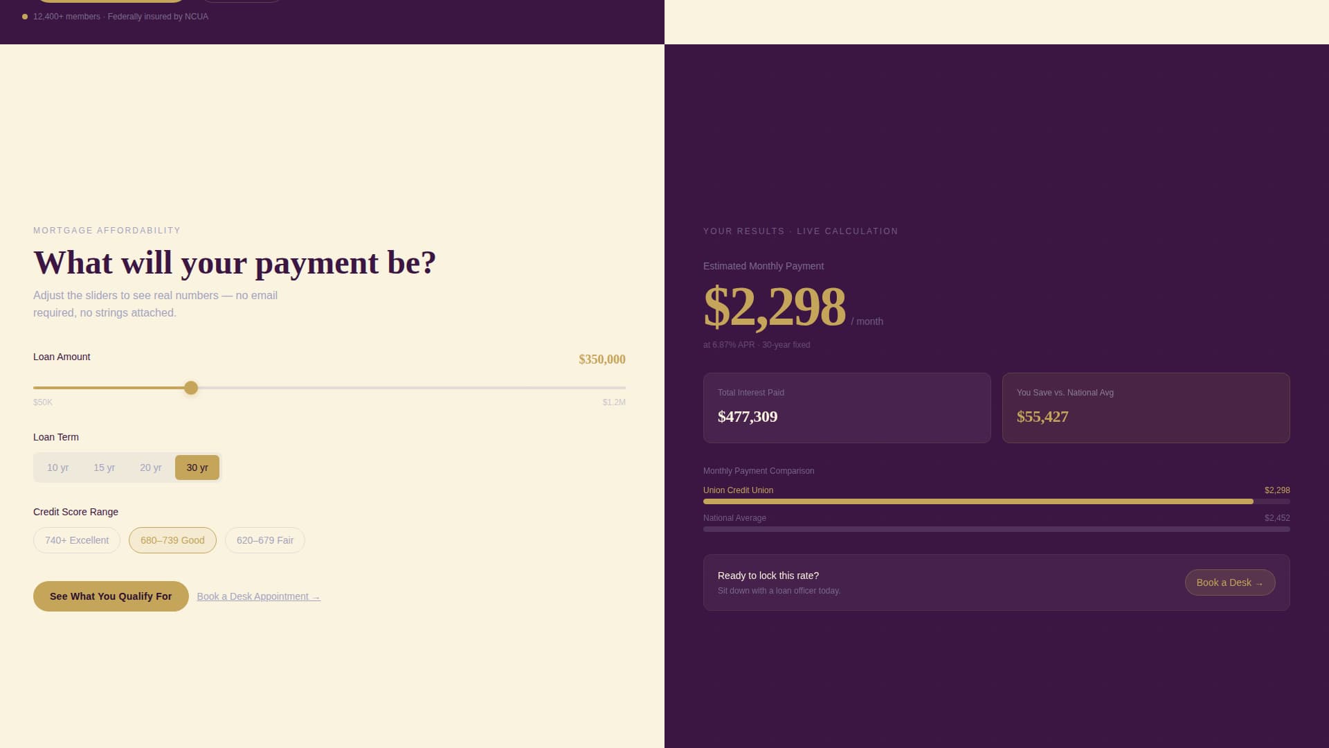 Credit Union & Cooperative Cost Calculator Website Template