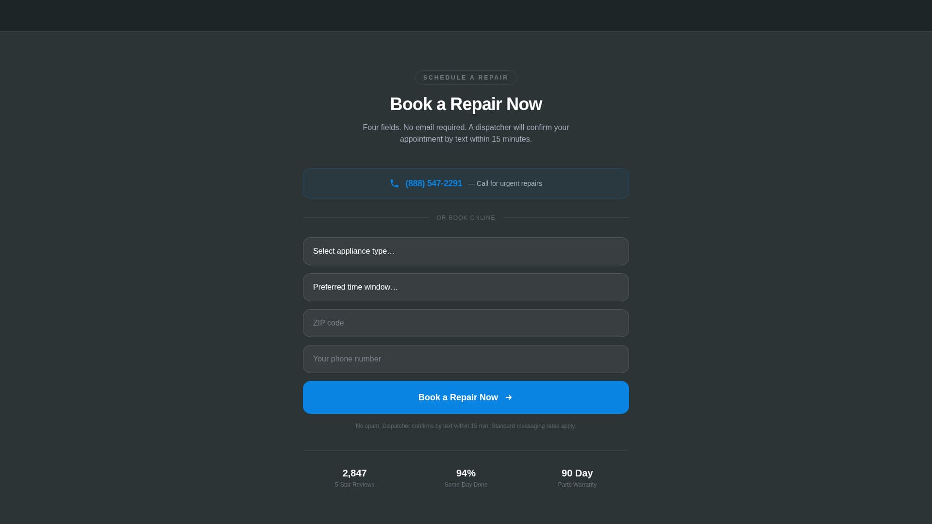Dispatch - Reliable Appliance Landing Page Template