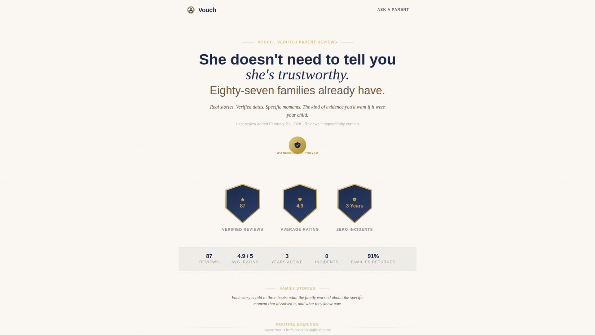 Vouch - Trusted Babysitter Landing Page Template