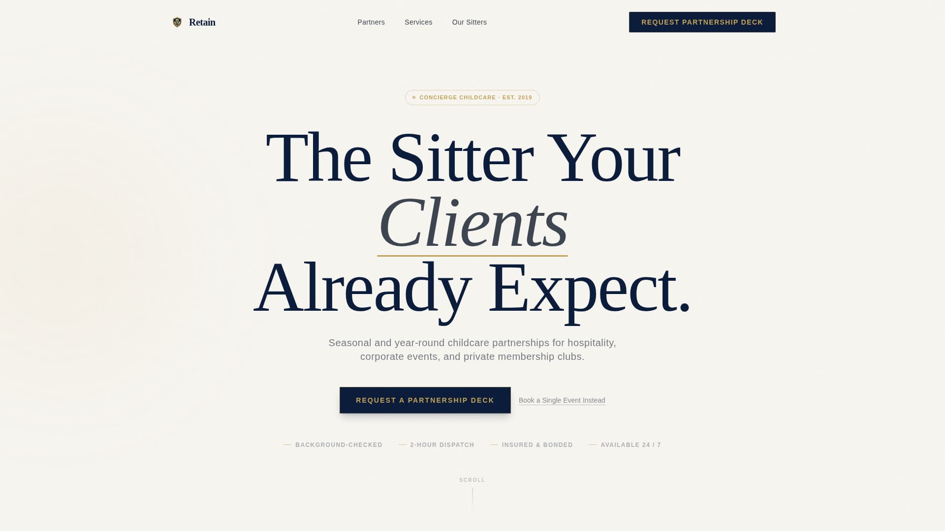 Retain - Executive Babysitting Landing Page Template